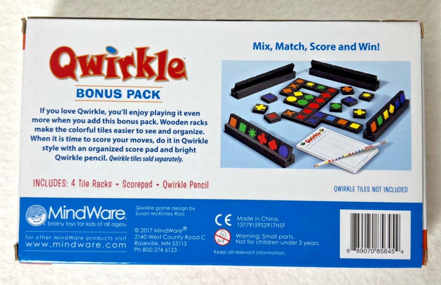 Qwirkle, BONUS PACK – Add-on Wood Tile Racks (4), Scorepad, Pencil – NEW sealed