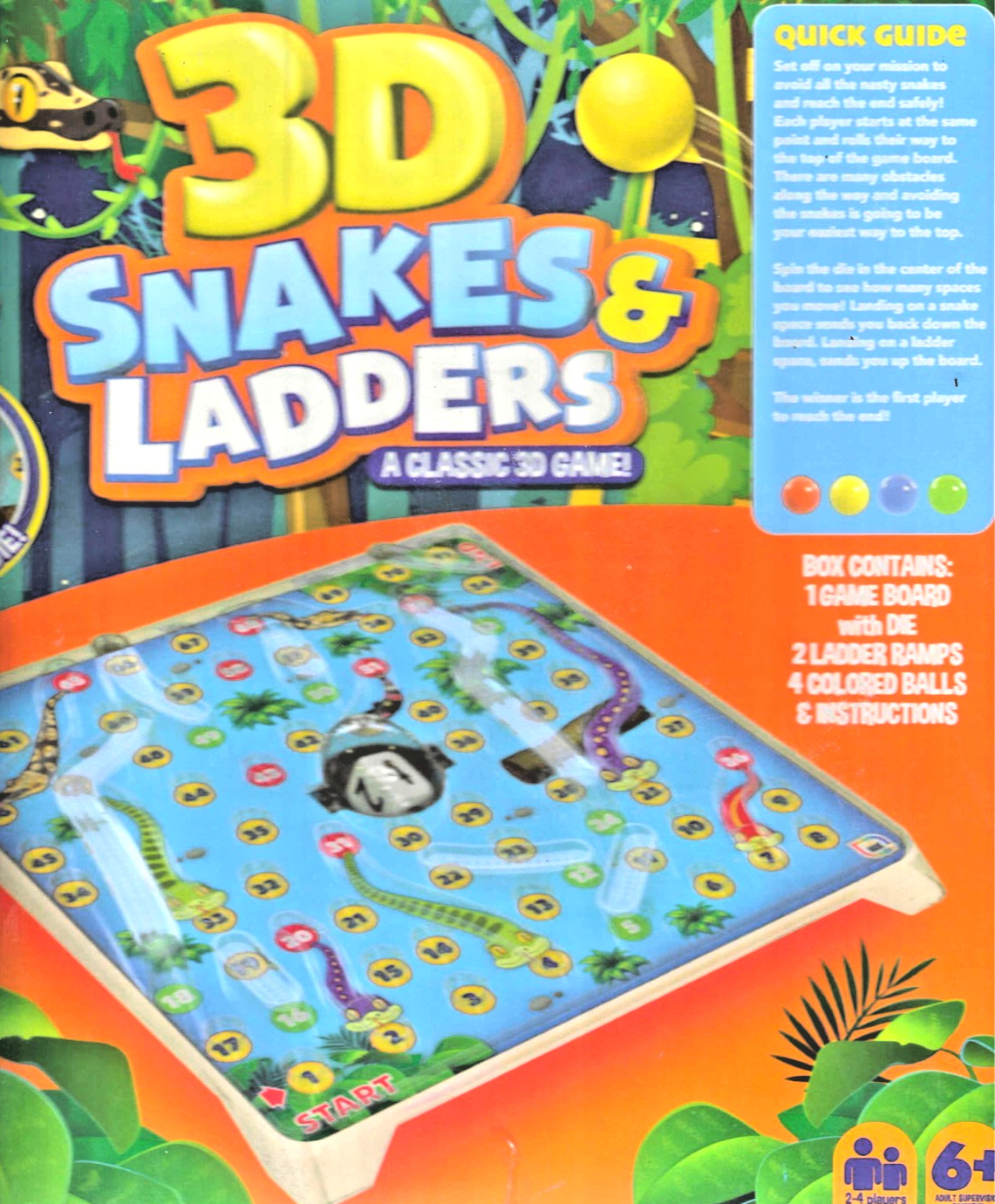 3D Snakes and Ladders Game, NEW! Age 6 up Game Roll Dice Board 2-4 Players