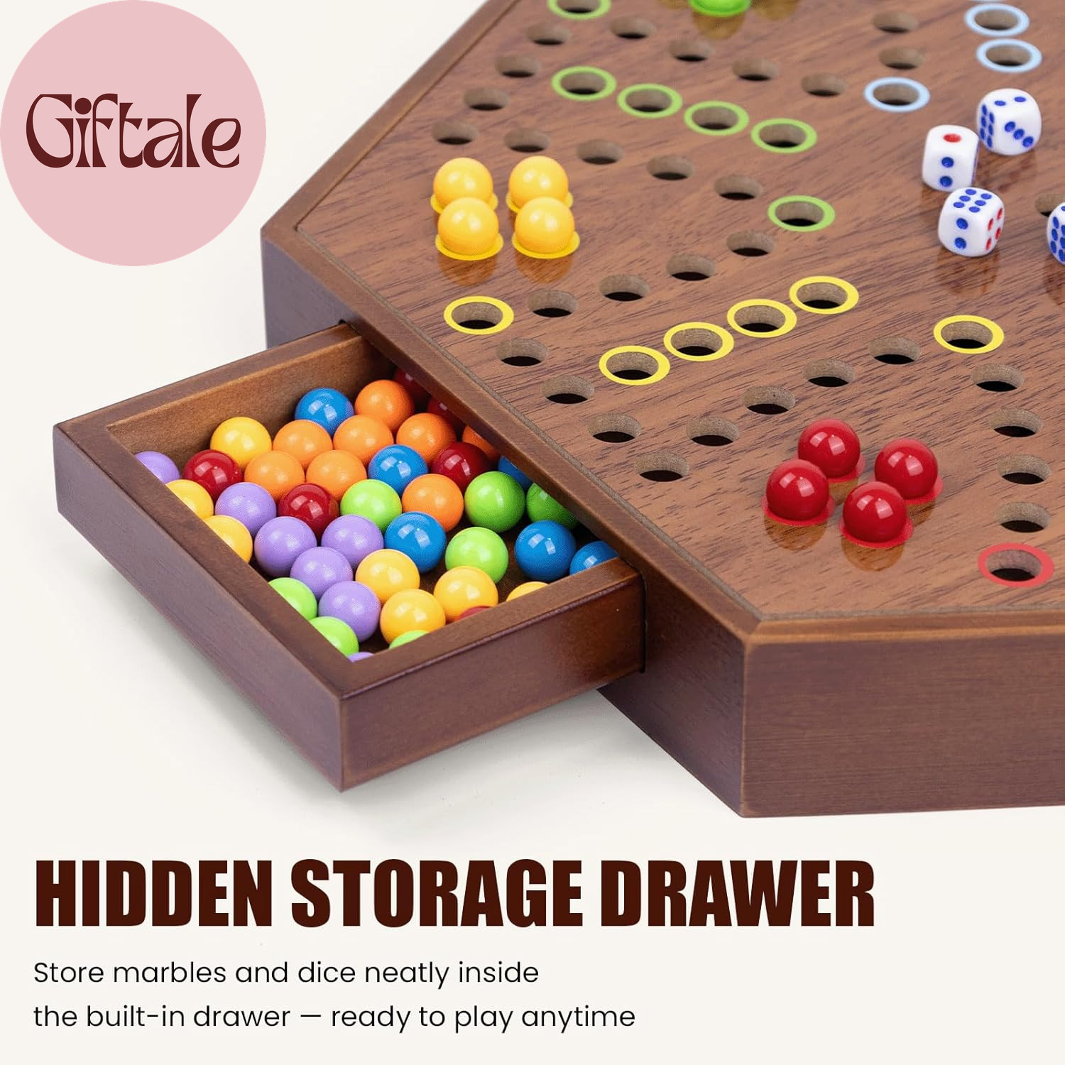 Chinese Checkers & Marble Board Game – 2-In-1 Double-Sided Wooden Board Game for