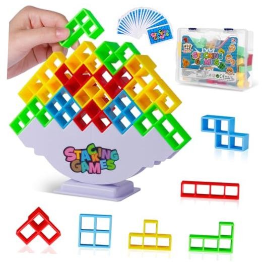 Tetra Tower Stacking Blocks Game, Board Games for Families, Parties, 48Pcs