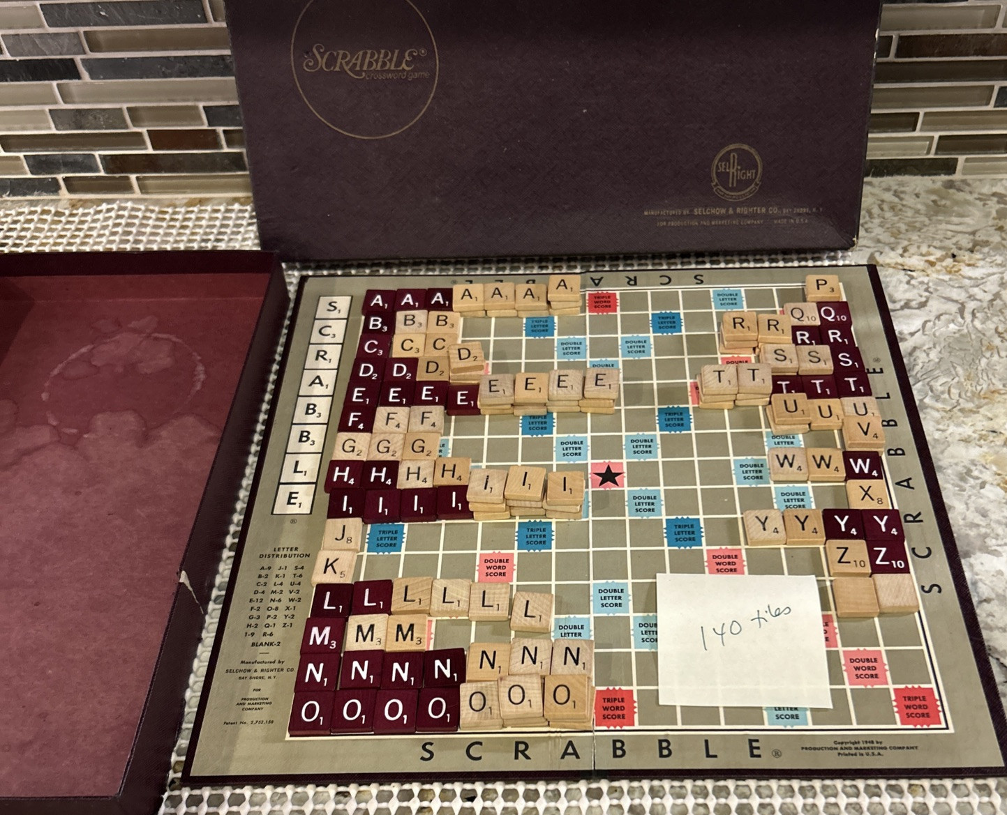 Scrabble Game SelRight 1965-70 Burgundy and Natural 140 Tiles No Racks