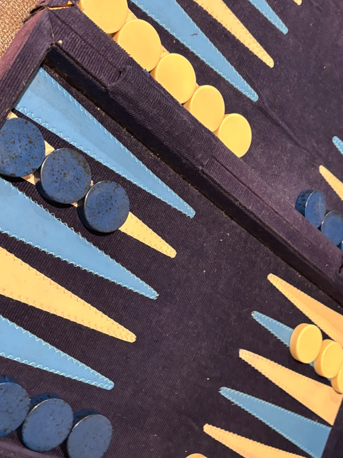 Vintage Backgammon Blue Corduroy Case Blue Black Speck + Cream Checkers