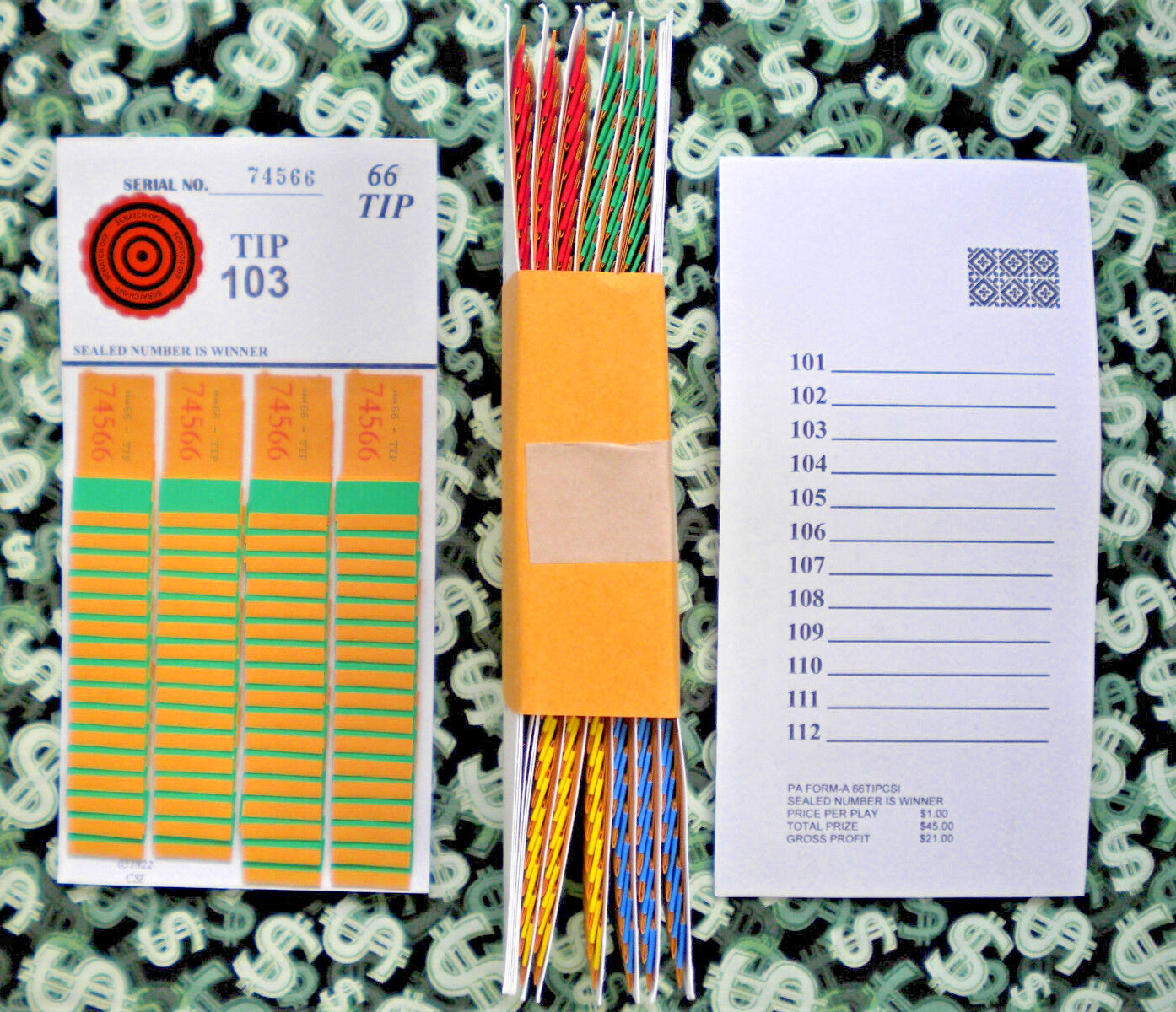 ( 4 LOT ) 66 REGULAR “NOT Sure” TIP BOARD {101-112} Raffle Pull Tab Jar Tickets