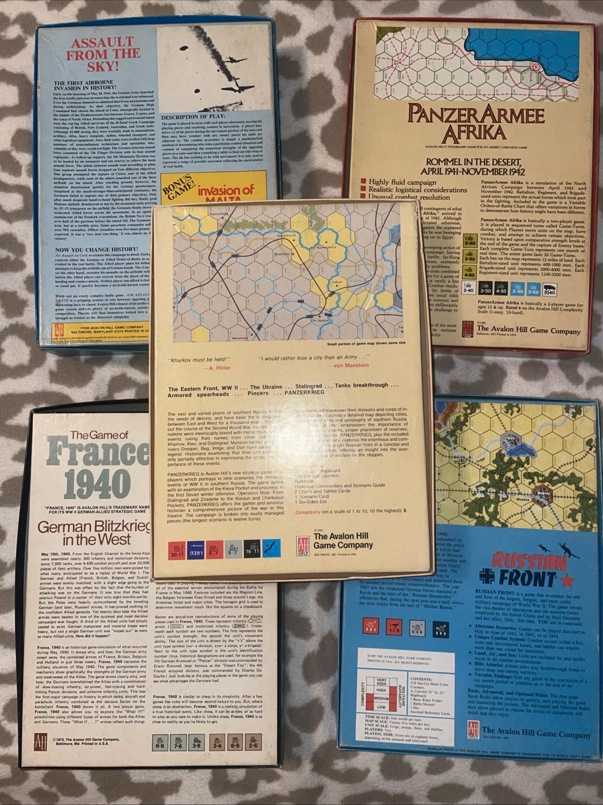 Avalon Hill Wargame Lot. Five Classic Games. Punched. Excellent Condition Rare