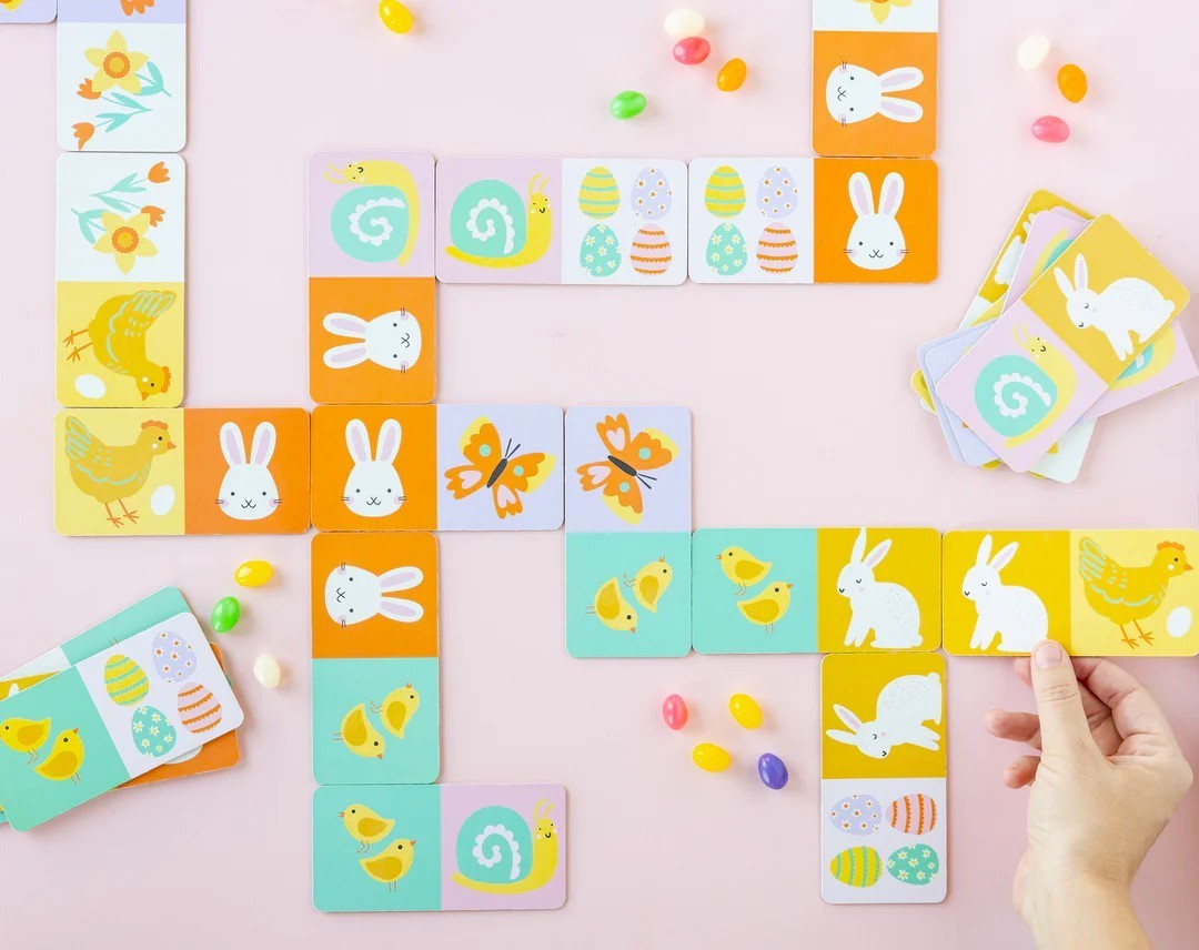 My Mind’s Eye Spring Picture Dominoes Easter 28 Cardboard Cards Brand New in Box