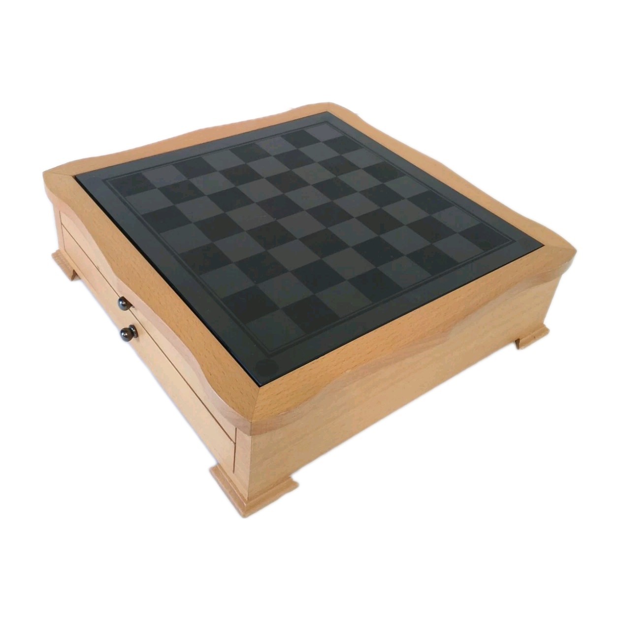 6 Game Combination Set Black Glass Board With Nice Solid Wood Holding Box 14×14