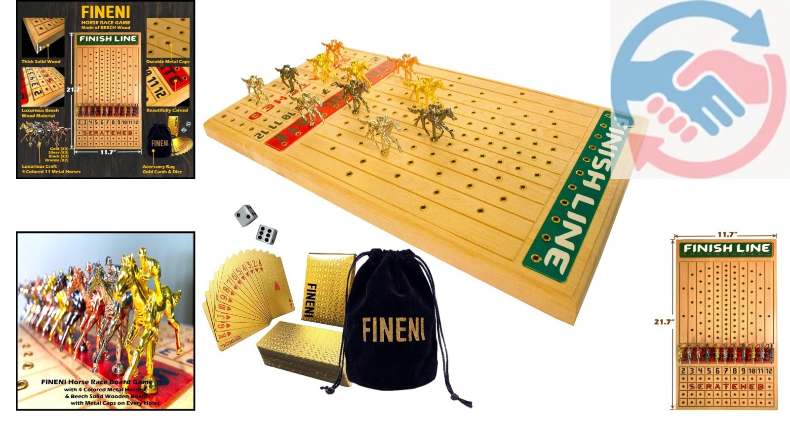 Ultimate Horse Racing Board Game with 11 Luxurious Metal Horses and Beech Board