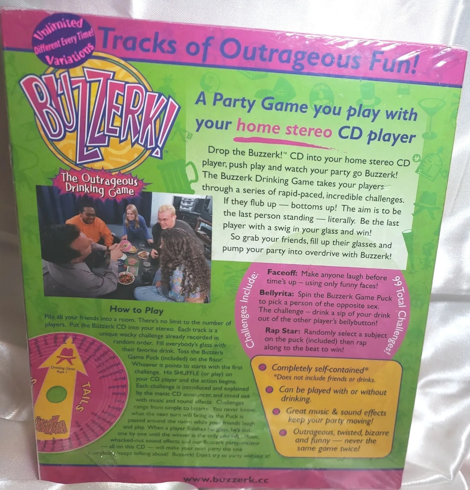 Buzzerk the Outrageous Adult Drinking Game Sealed 2001 CD Disc and Puck