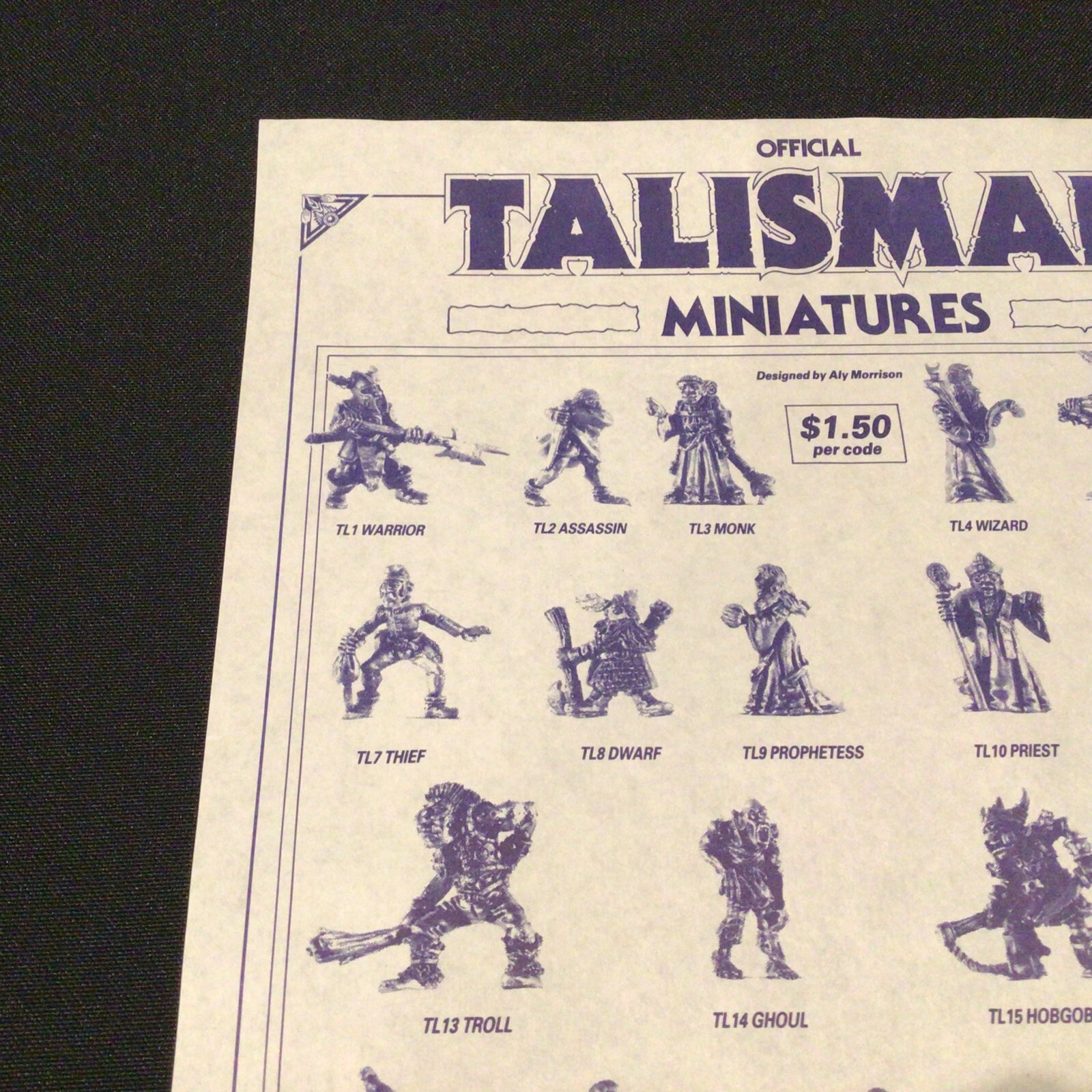 Vintage Talisman Board Game 2nd Edition Official Miniatures Advertisement Sheet