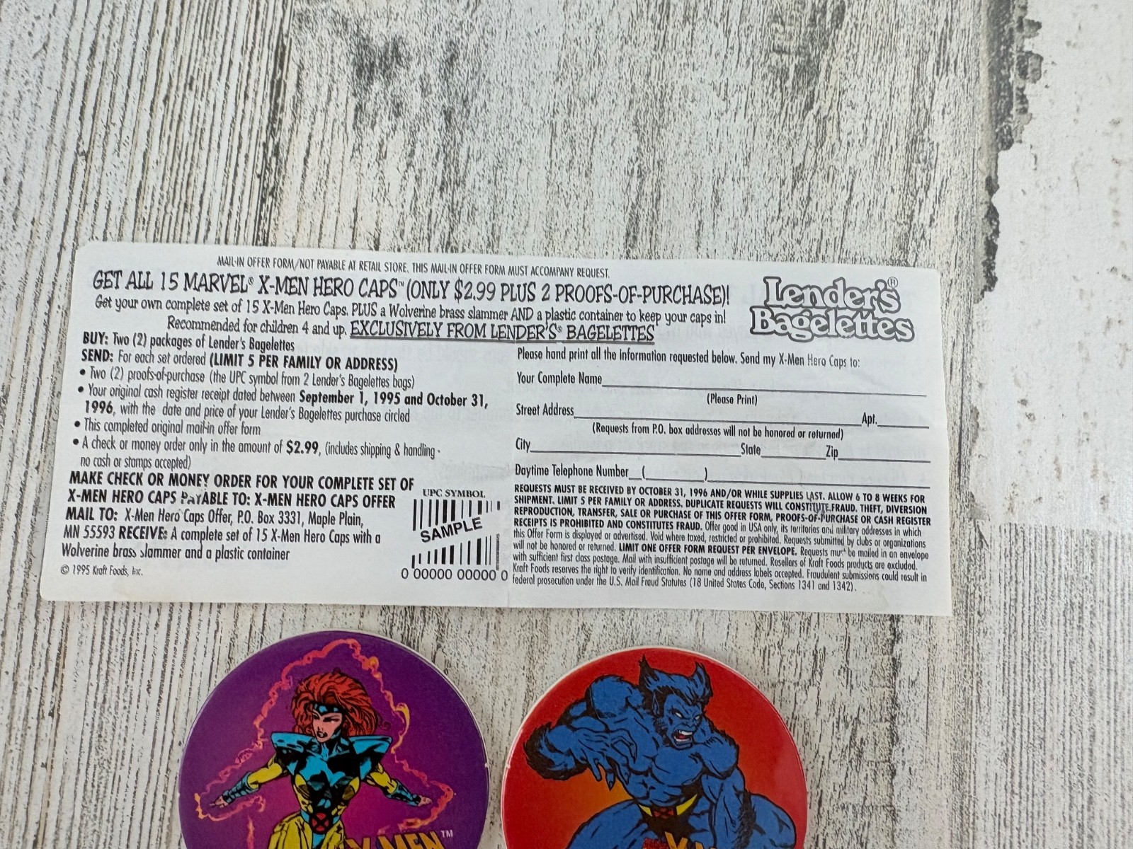 X-men Hero Caps Lot 4 Lenders Bagels Wolverine Jean Grey Beast Gambit Pog 1995