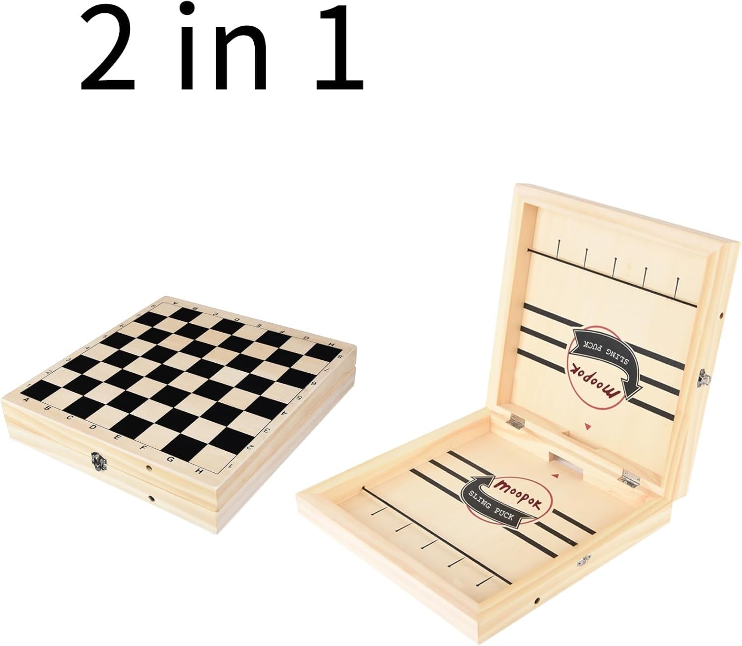 2-in-1 Fast Sling Puck Game & Chess – Wooden Battle Board for Family Fun