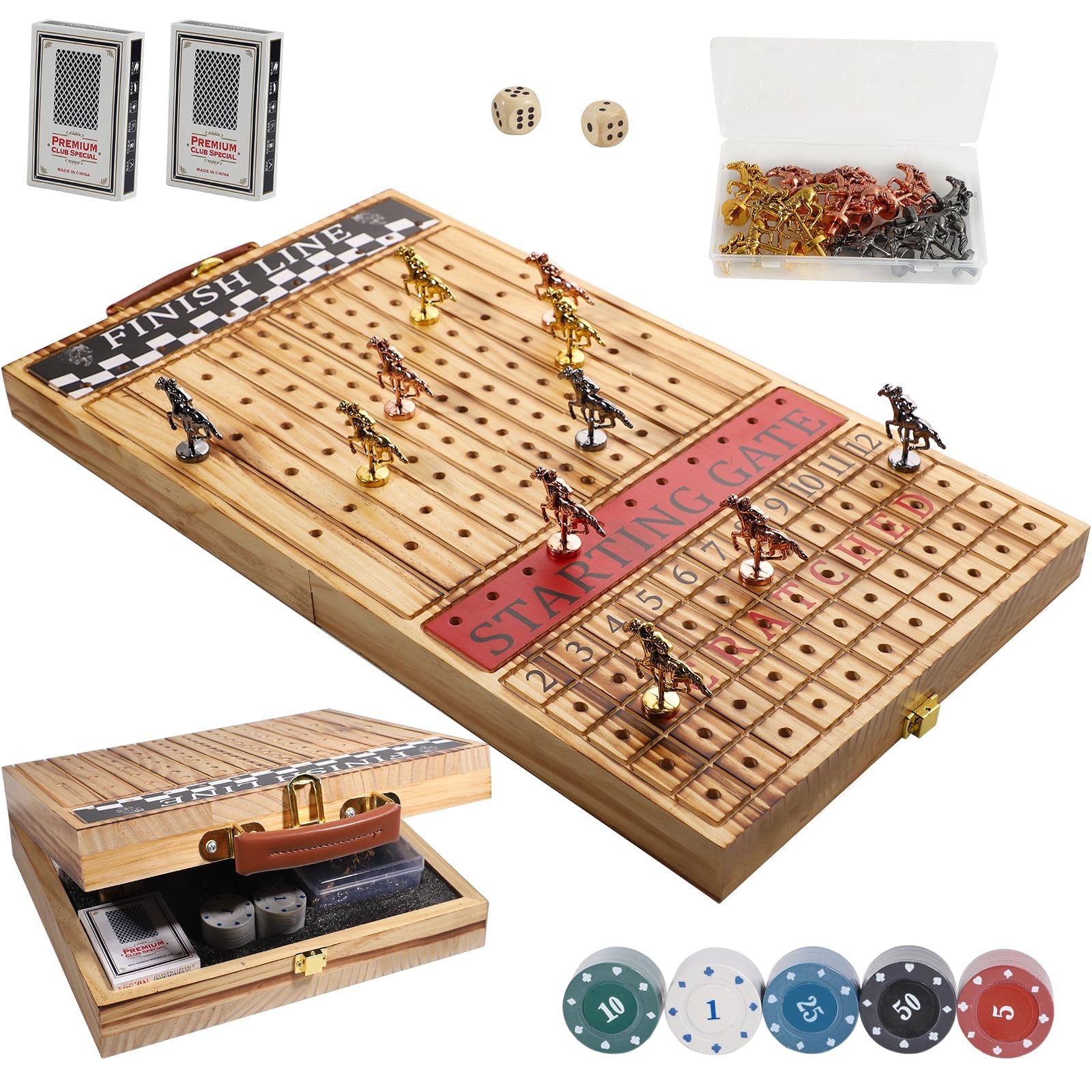 Luxury Horse Race Board Game Foldable Horse Racing Game with Cards and Dice，…