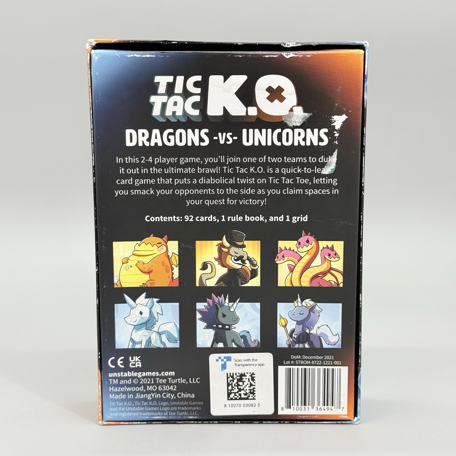 Tic Tac KO Dragons vs Unicorns Card Game Unstable Games 2021 Complete