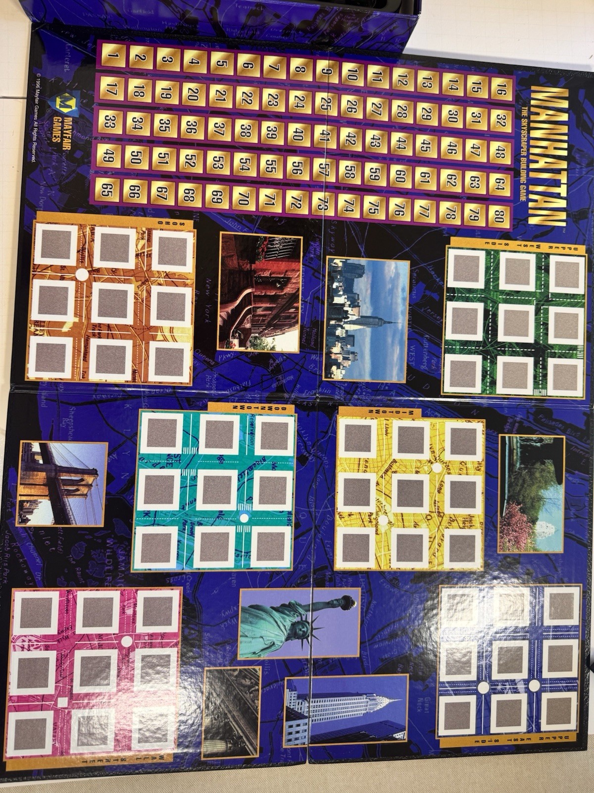 Complete- VTG Manhattan Mayfair Games Board Game 1996 Skyscraper Building