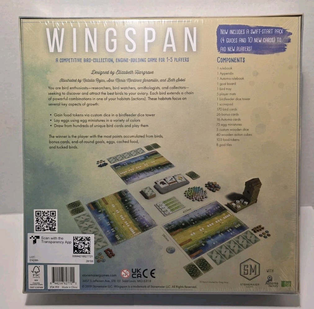 WINGSPAN Board Game New Sealed Stonemaier 2019 Swift Start Pack STM910