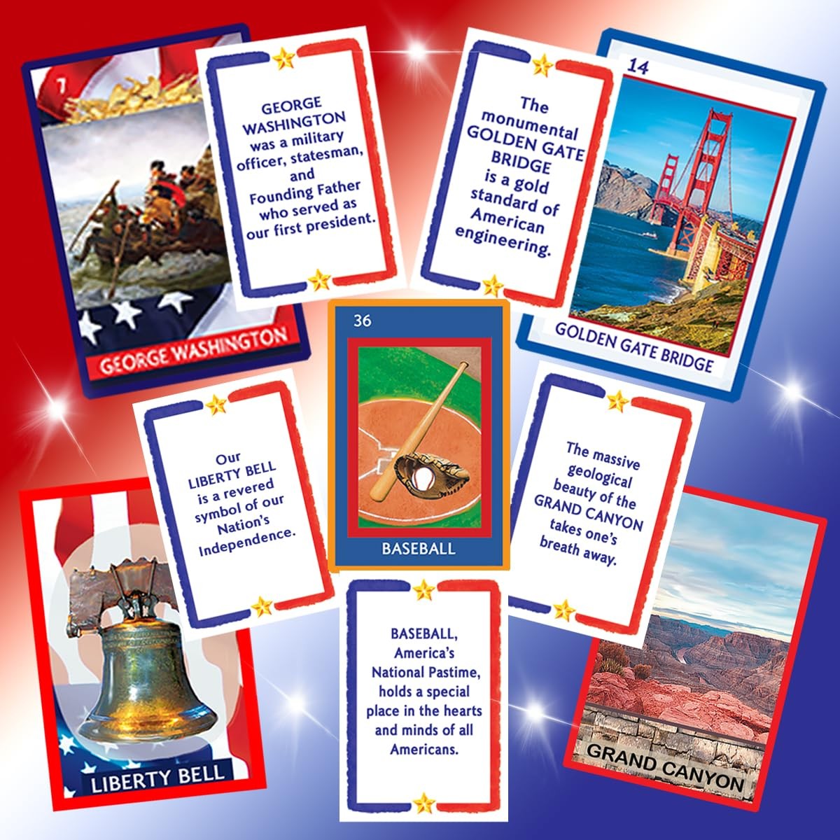 American Loteria Fun Bingo Game for All Patriotic Colorful Loteria Cards Toke…