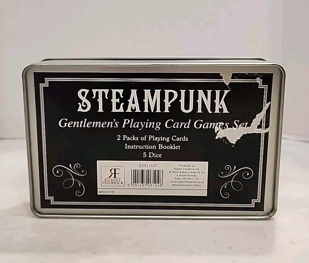 Steampunk Gentlemen’s Playing Card Games In Tin Instructions Sealed Dice & Cards