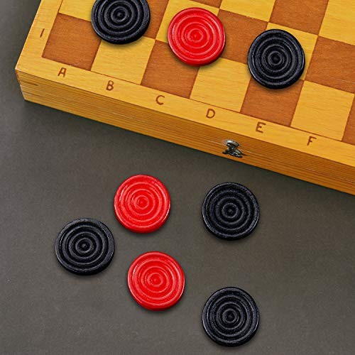 48 Pcs Wooden Checkers Pieces Stackable with Drawstring Storage Bag