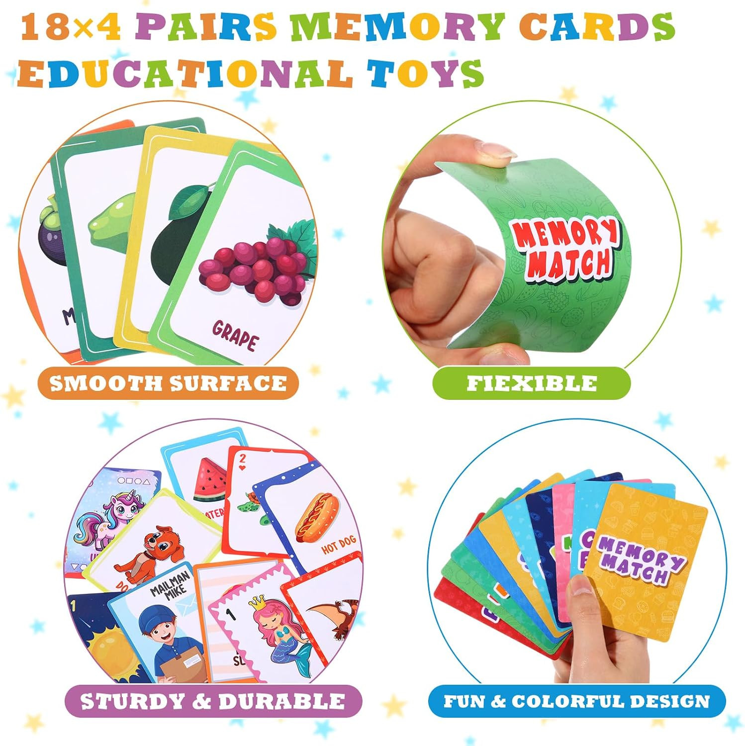 Zubebe 4 Sets Memory Matching Game for Kids Memory Match Fun Matching Game Educa