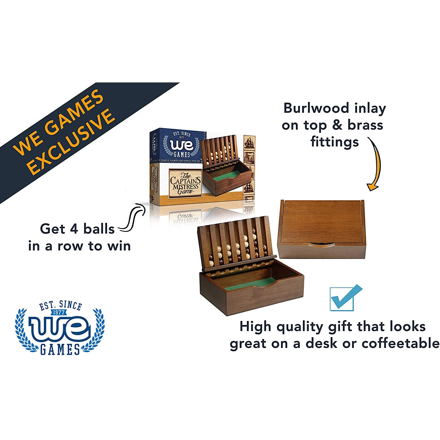 WE Games Wood Captain’s Mistress (4-in-a-Row) Connect Game