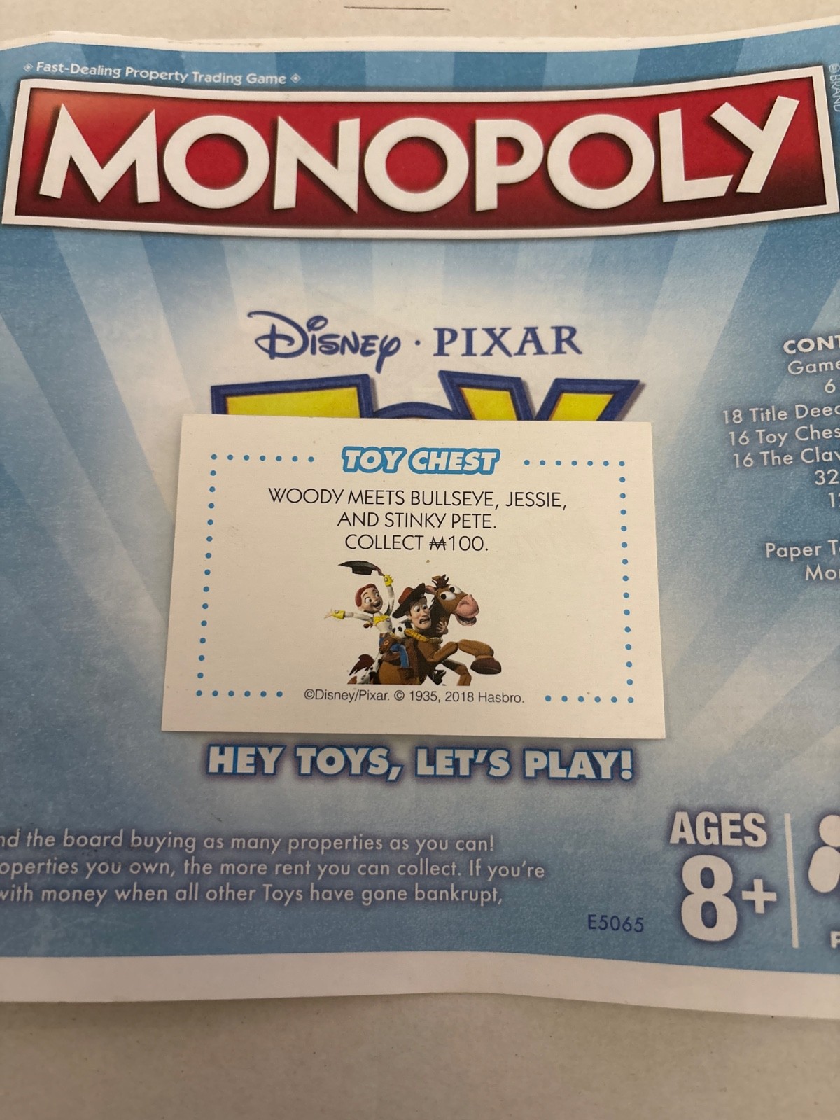 2018 Monopoly Toy Story Woody Meets Bulleye & JessieCommunity Chest Card Game
