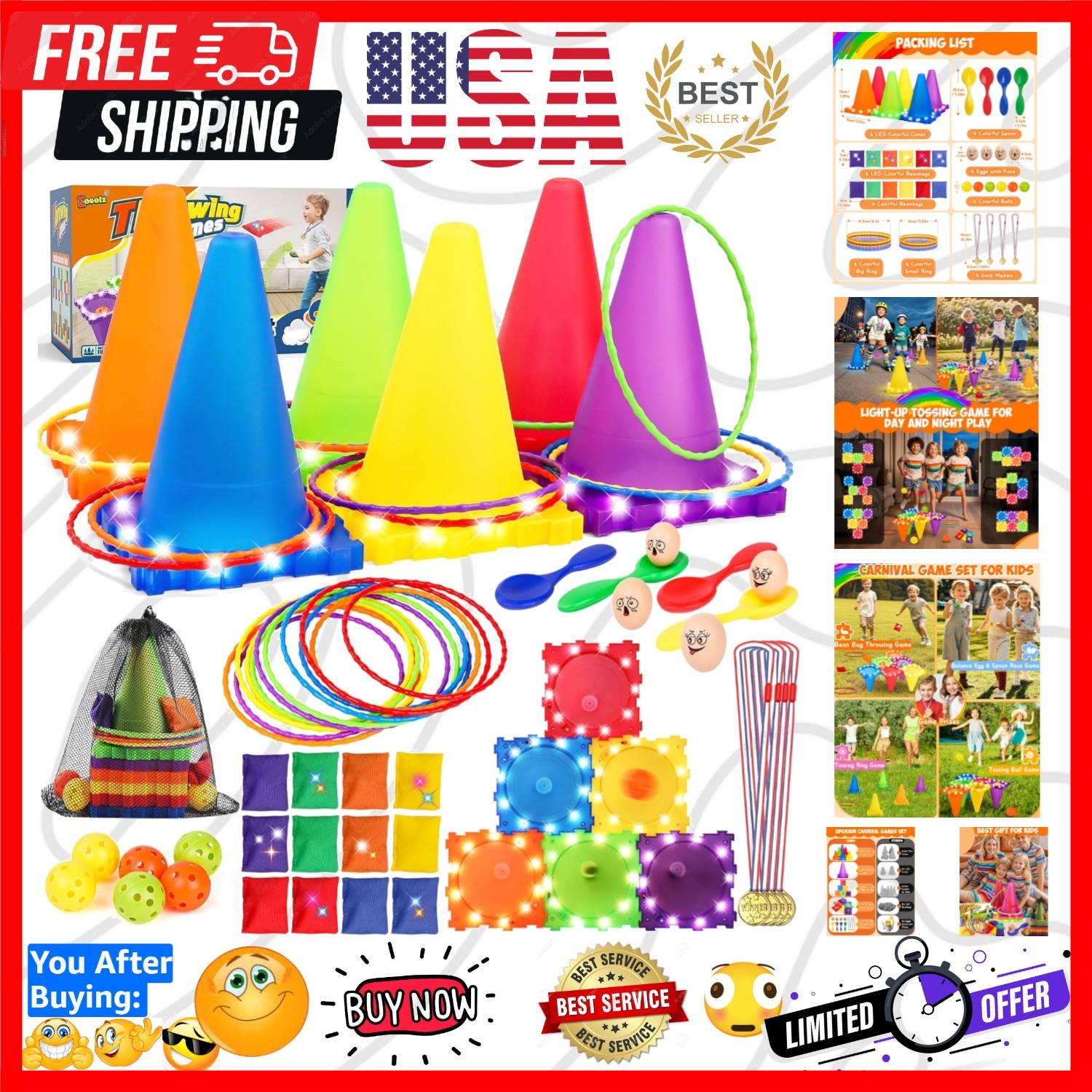 49PCS LED Carnival Games Combo Set for Kids – Perfect Outdoor Fun & Activities