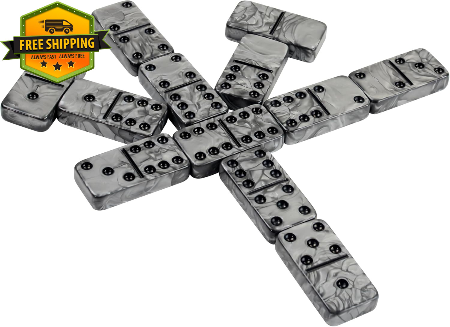 Double 6 Jumbo Domino Set 28 Marbleized Tiles with Travel Case Family Game Set