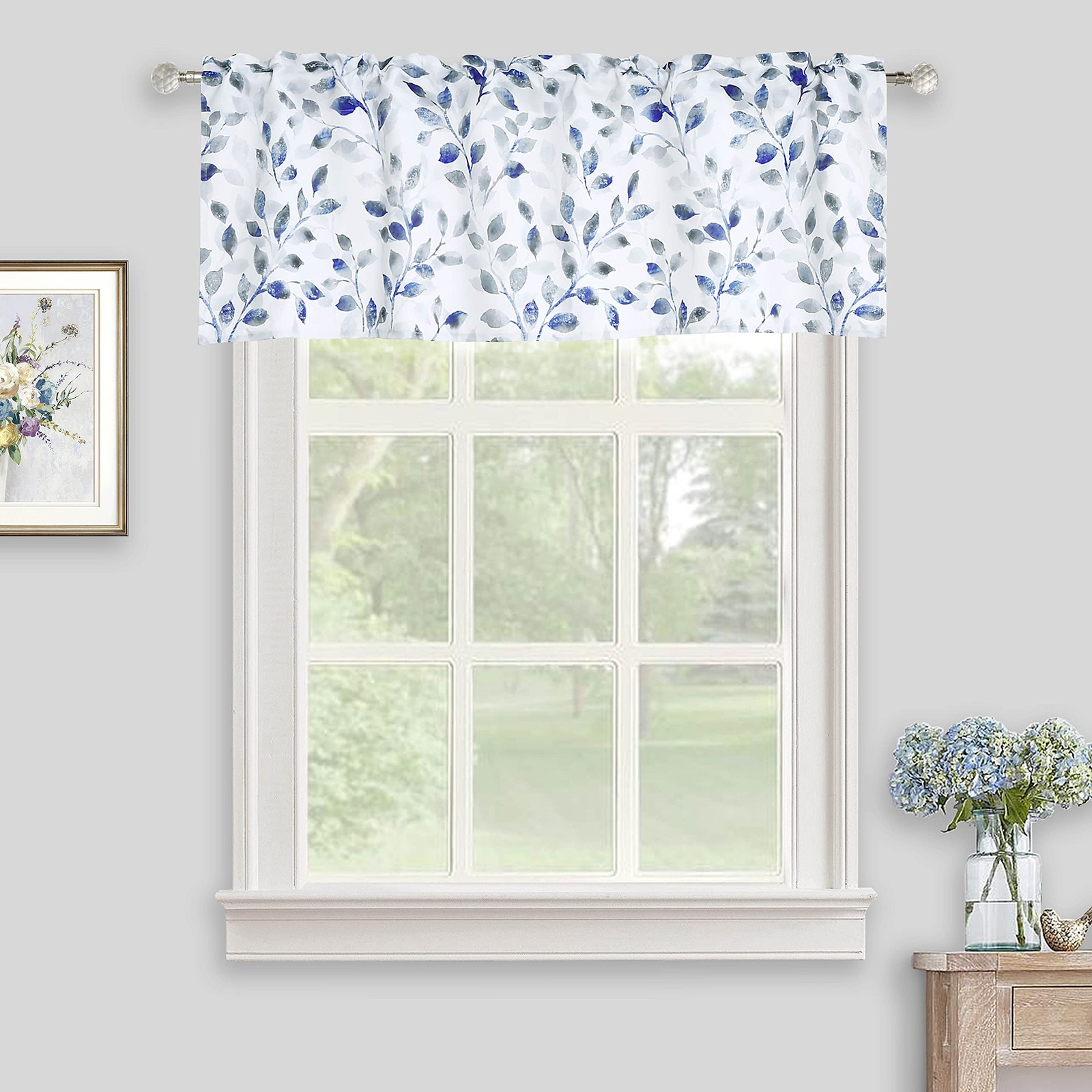 Inselnwald Watercolor Leaves Print Valance for 52″W x 18″L (Pack of 1), Blue