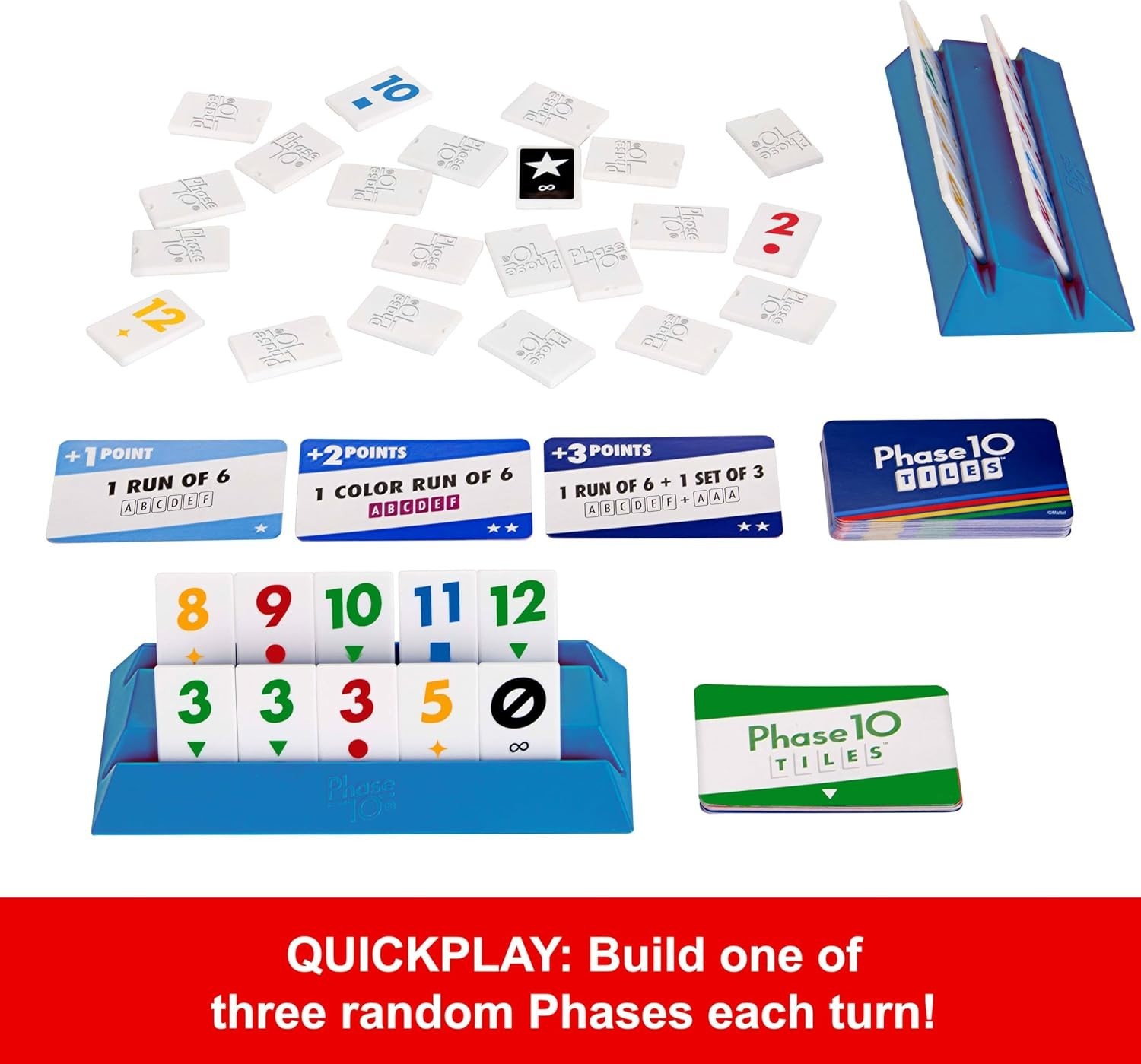 Phase 10 Tiles Game, Family Tile-Based Game with Rummy-Type Play for 2-6 Players