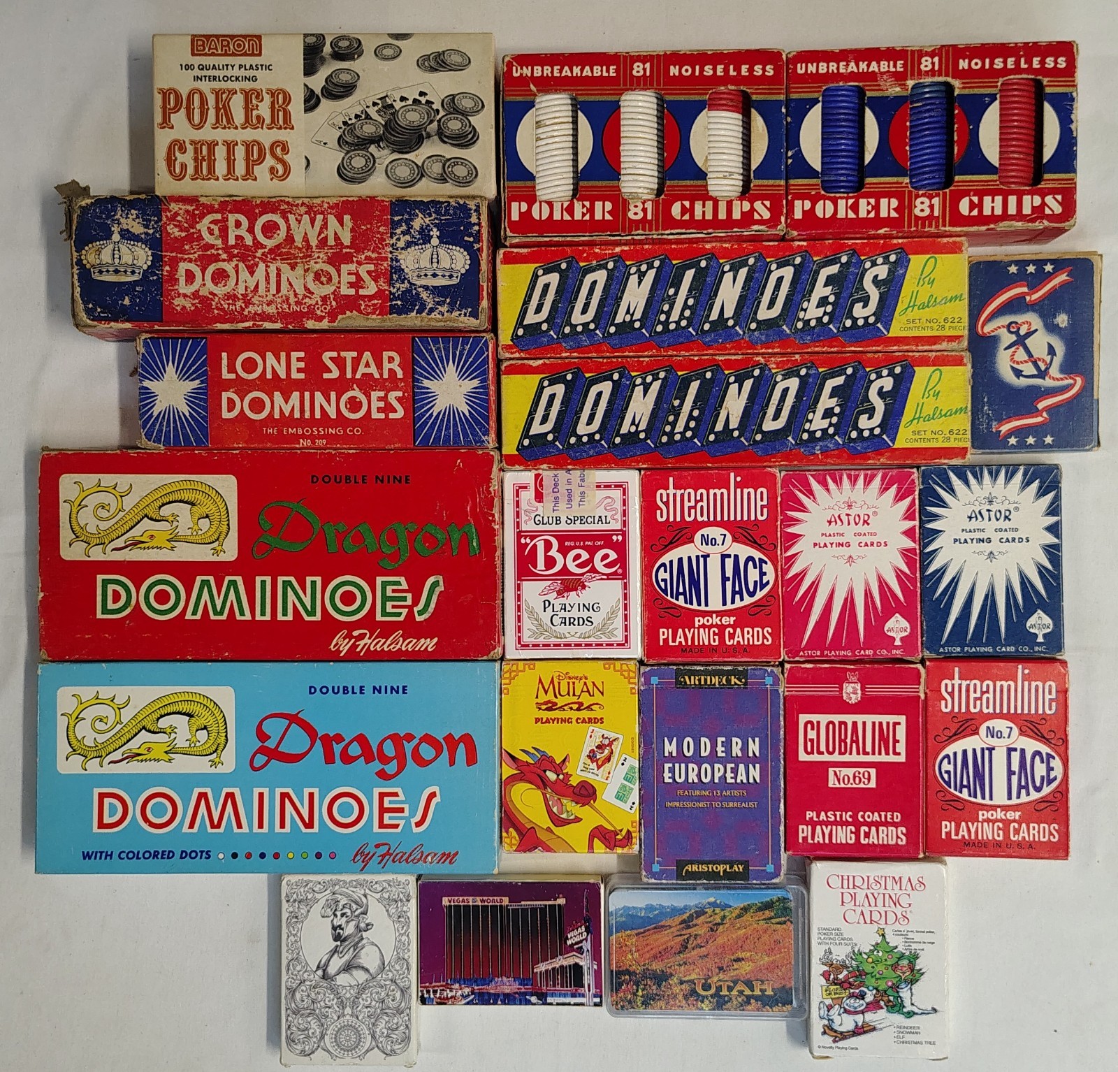 Vintage Domino Sets, Poker Chips, Playing Card Decks