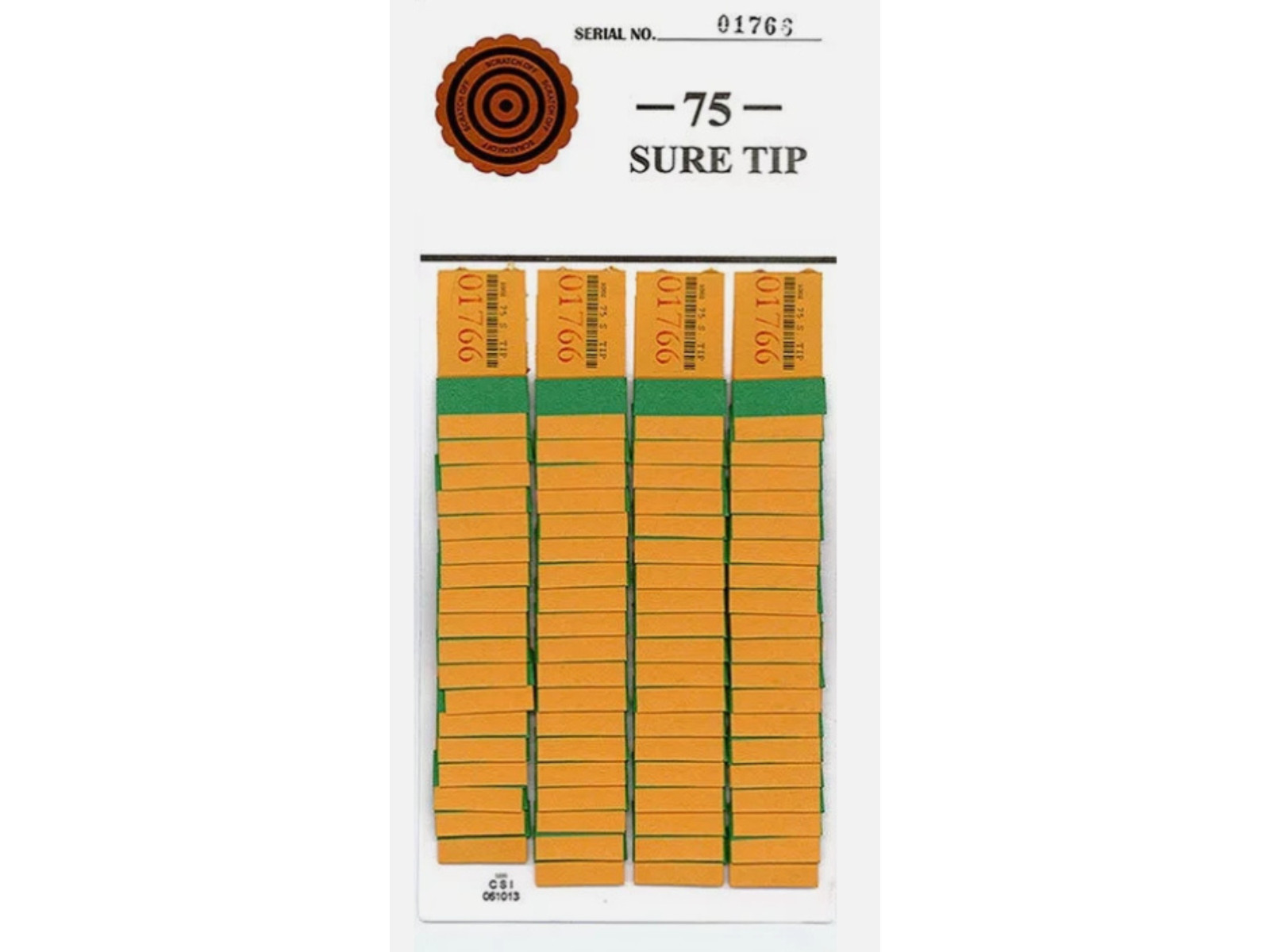 #75 Sure Tip Board (01-75) Raffle/Bingo/Jar Single Tickets 1-Fold Made in USA