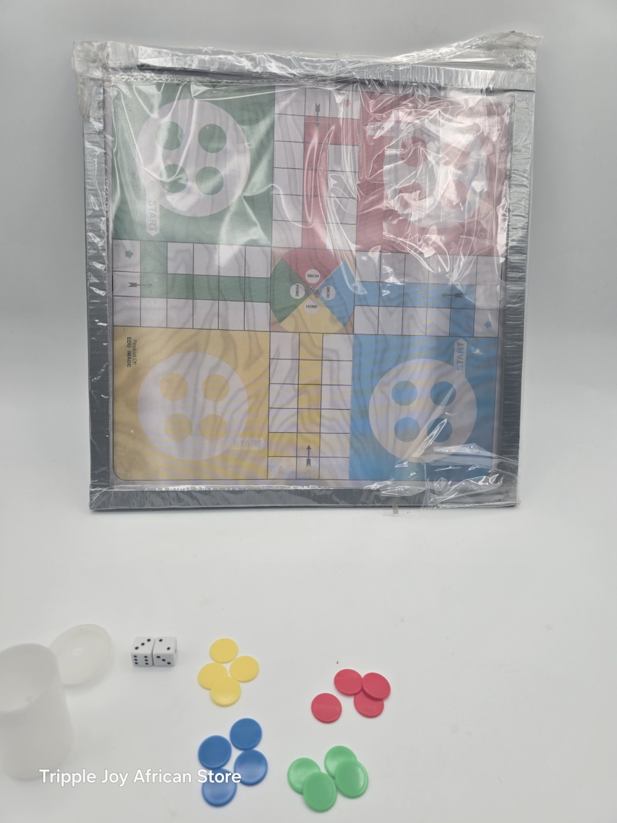 Snake And Ladder Ludo Board Game With Dices by And Seeds. 12 by 12 inches