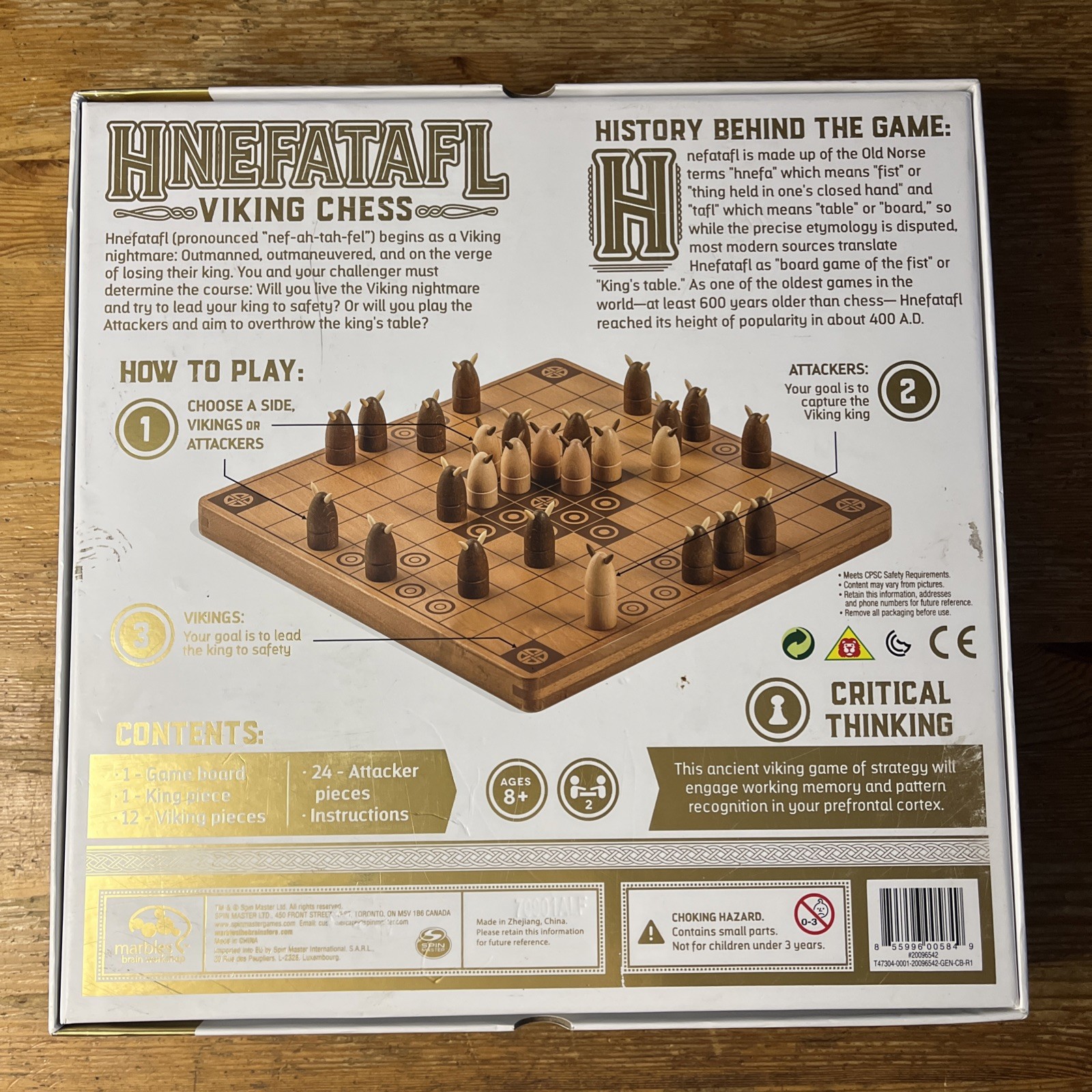 HNEFATAFL Viking Chess Game Wooden Board Marbles Brain Workshop
