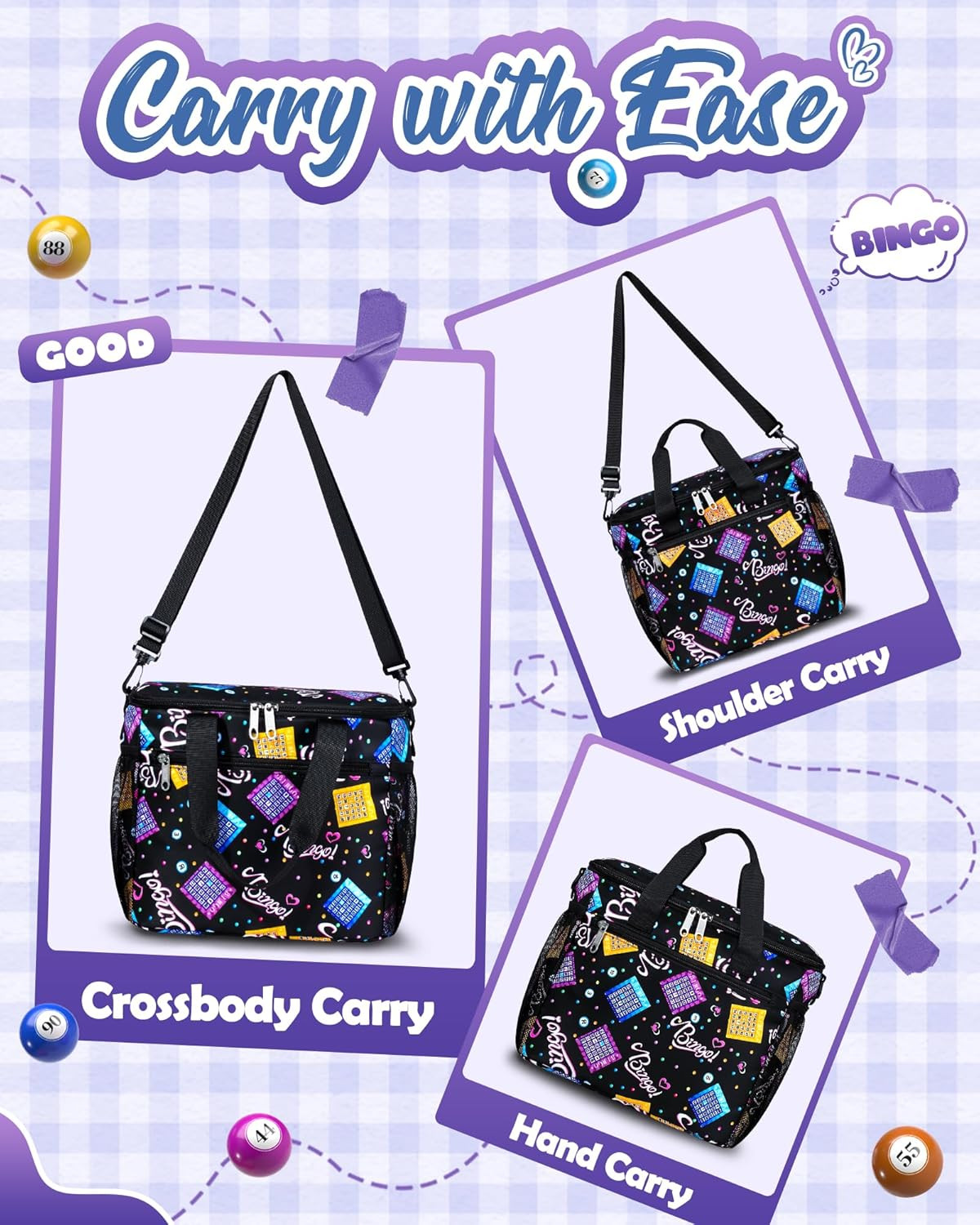 Bingo Bag for Bingo Set Stuff Supplies Bingo Bags with Pockets for Bingo Daubers