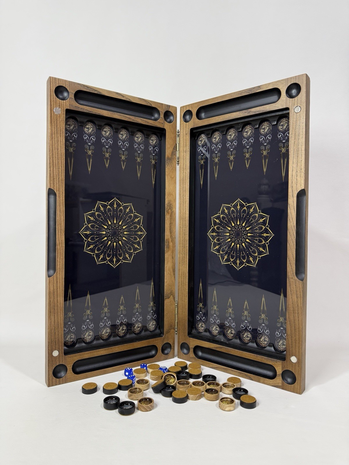 Lion Backgammon Set with Tempered Glass – Handmade Wooden Royal Board Game