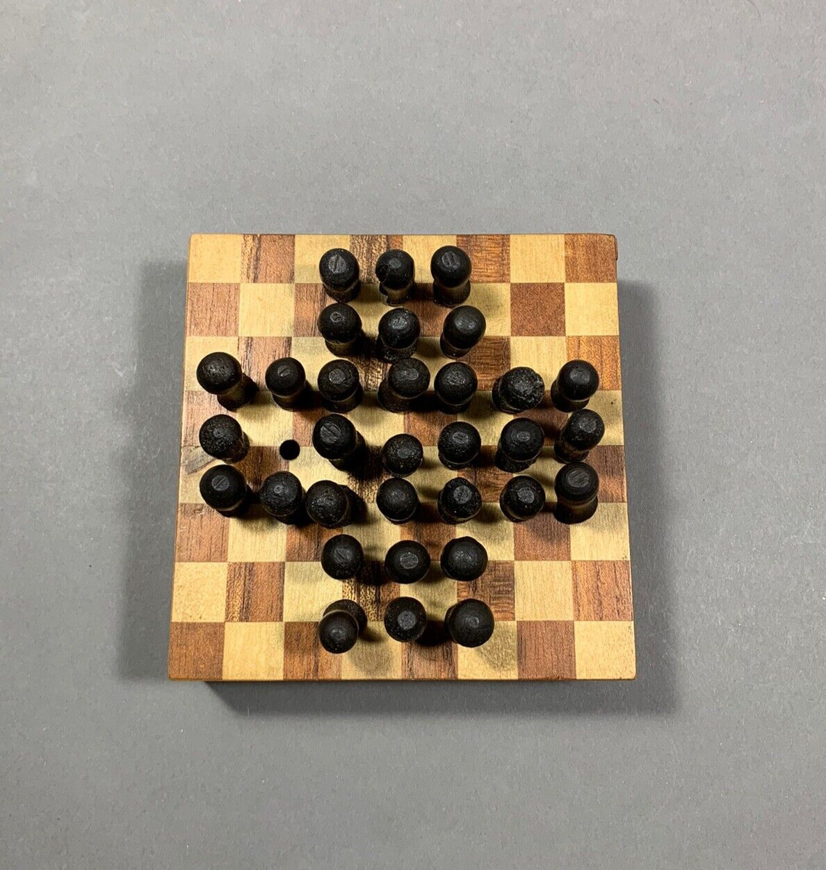 Vintage GAME OF FIFTEEN Gem Puzzle & Solitaire Peg Brain Teaser Japan Inlaid Box