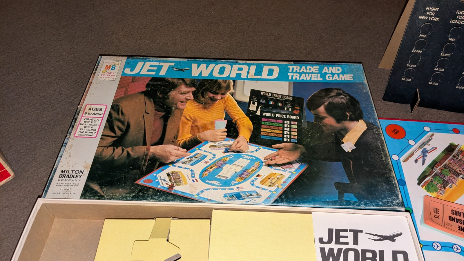 1975 JET WORLD BOARD GAME PAN AM BRANDED MILTON BRADLEY 4506 Missing Green Jet
