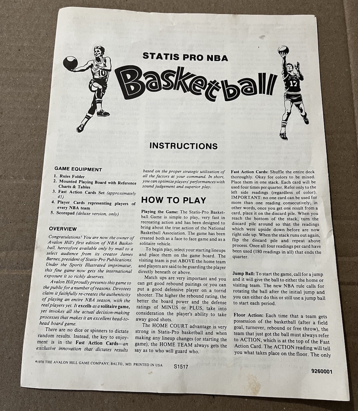 Vintage 1978 STATIS PRO NBA BASKETBALL Sports Illustrated Avalon Hill Board Game