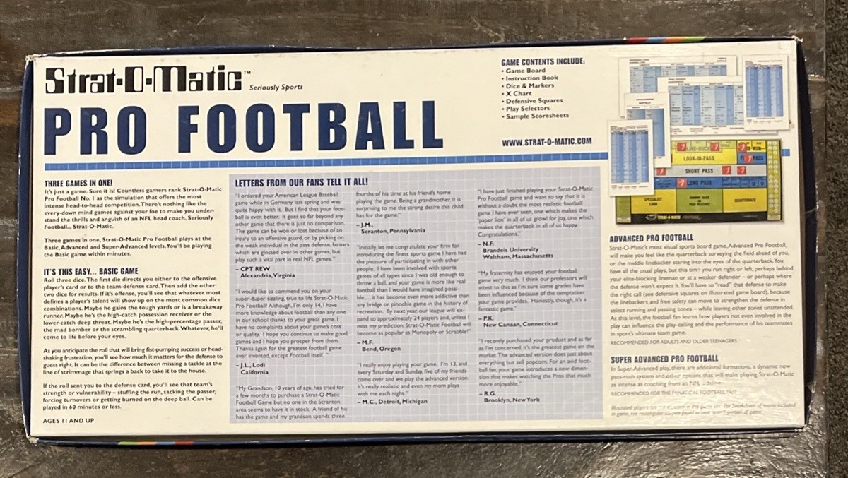 2011 Strat-O-Matic Pro Football Board Game Starter Selector – Includes all Teams