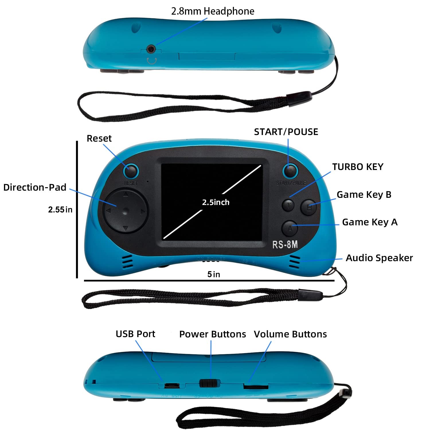 16 Bit Kids Handheld Games Built-in 220 HD Video Games, 2.5 Inch Portable Gam…