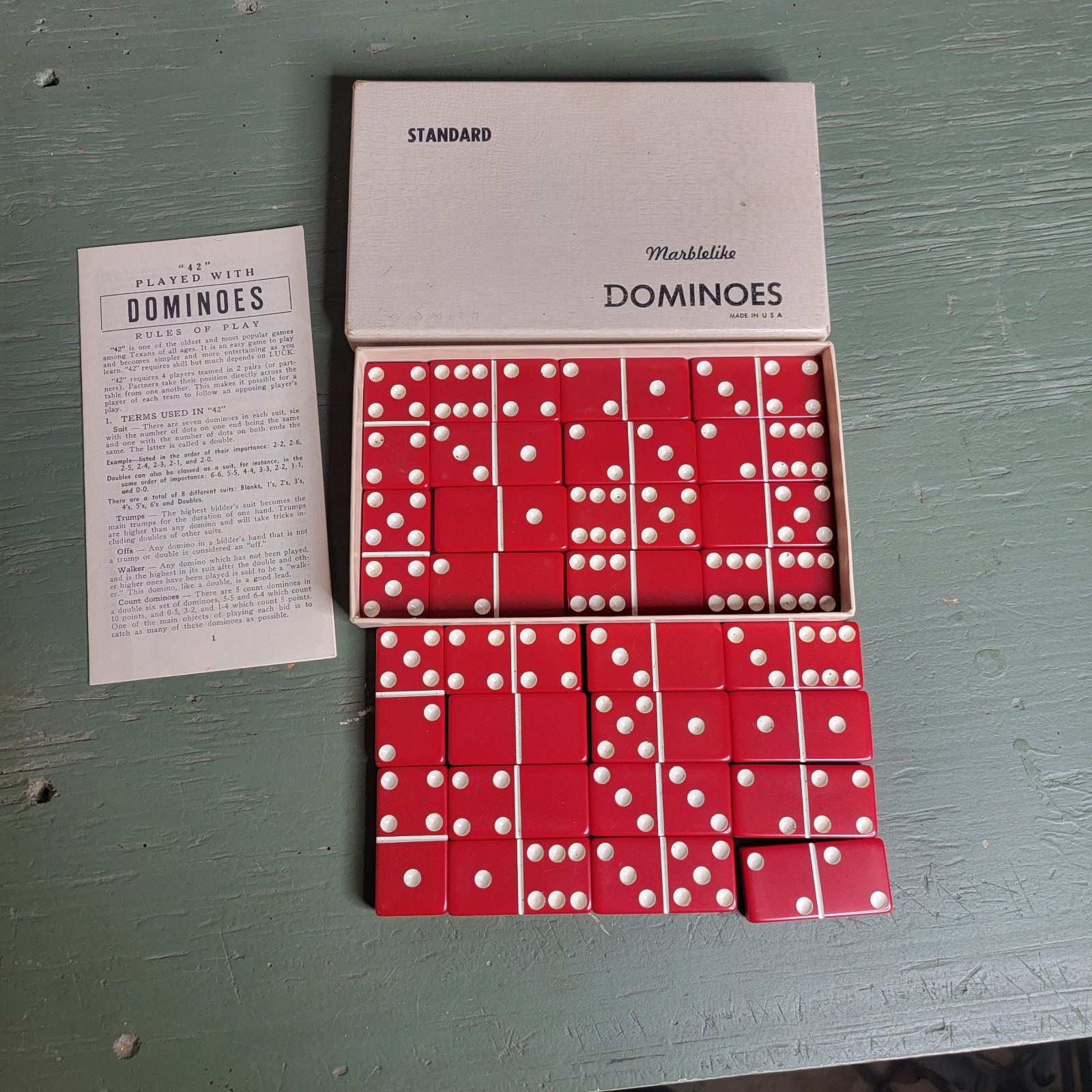 Vintage PUREMCO 616 RED MARBLELIKE DOMINOES Great Condition Waco,TX