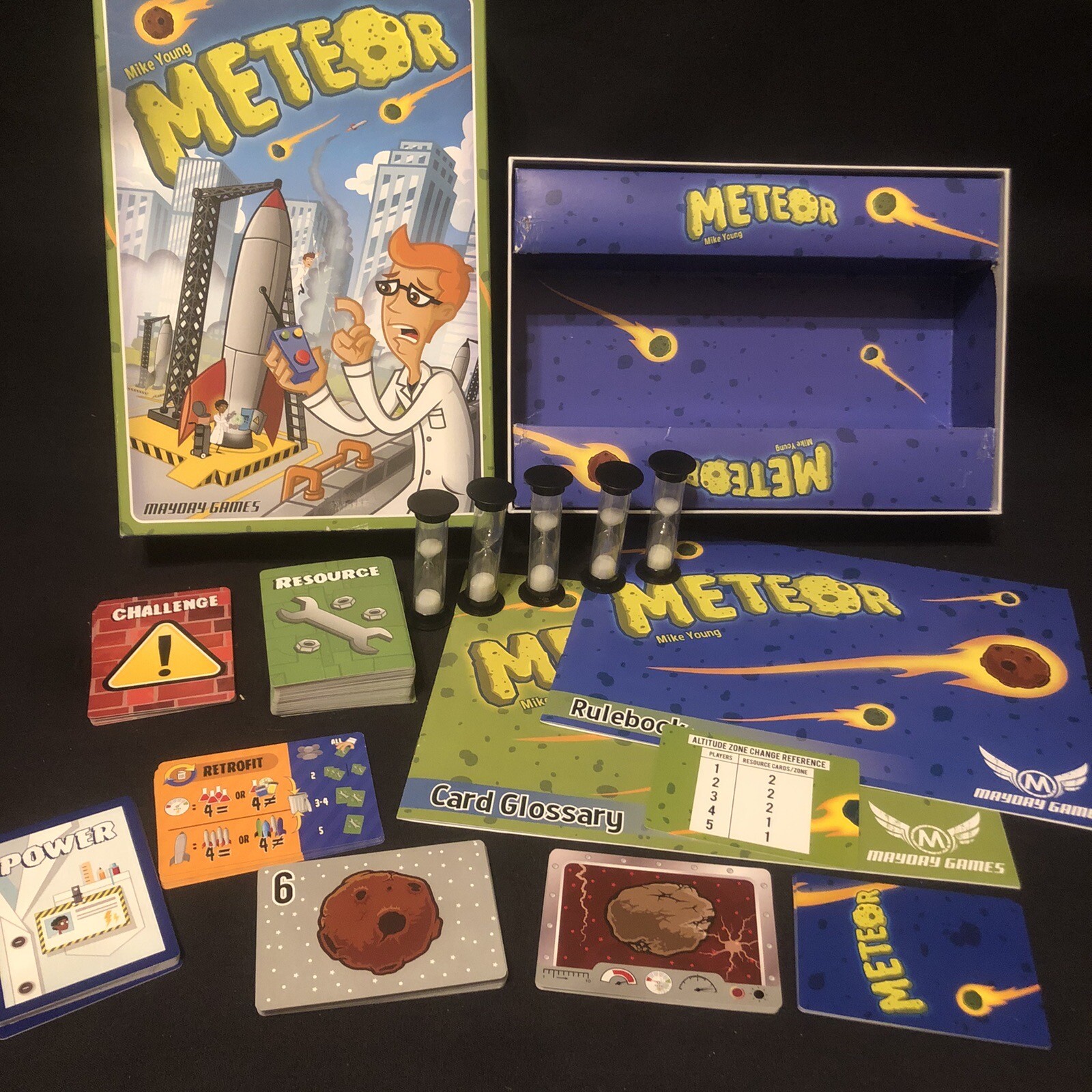 Meteor Card Game – Mayday Games By Mike Young For Kickstarter COMPLETE EUC