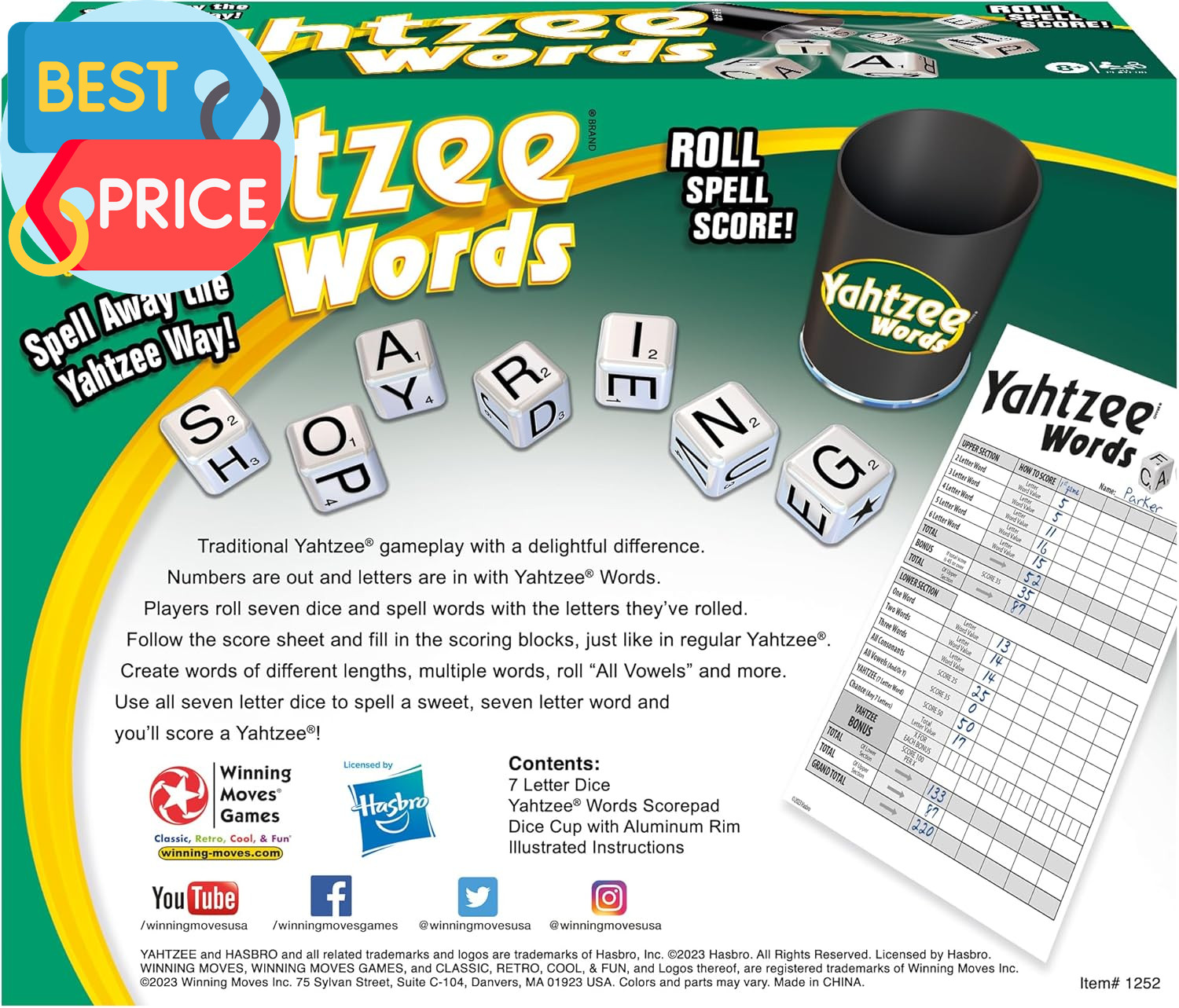 Games Yahtzee Words USA, Family Word Game Version of Yahtzee for 2 or More Playe
