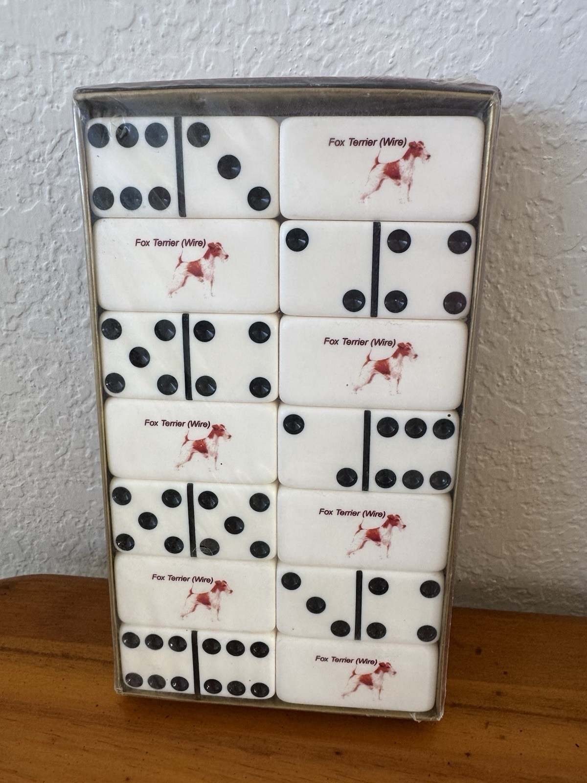 RARE EXTRA THICK PROFESSIONAL MARBLELIKE DOMINOES PUREMCO WHITE FOX TERRIER DOG