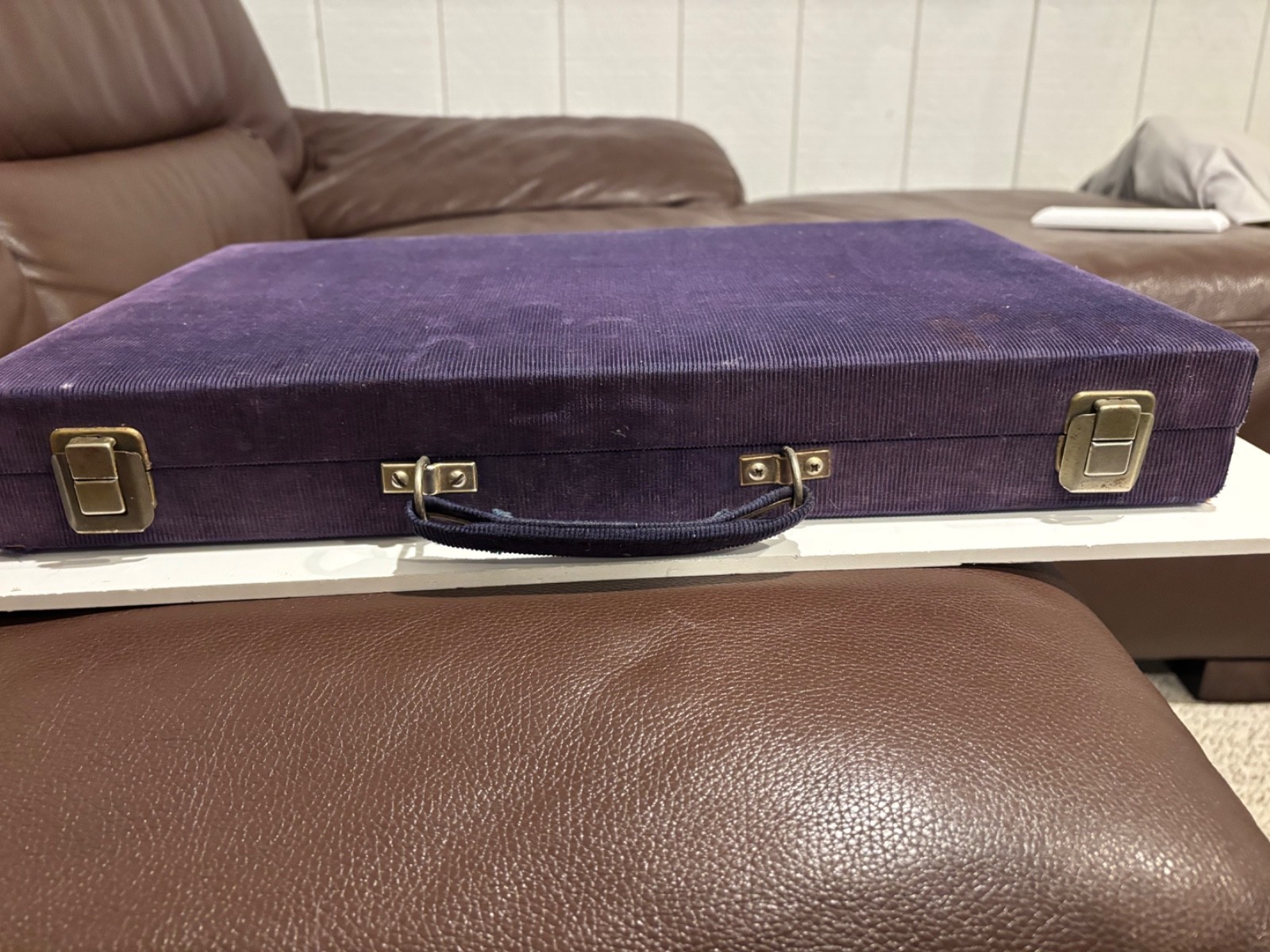 Vintage Backgammon Blue Corduroy Case Blue Black Speck + Cream Checkers
