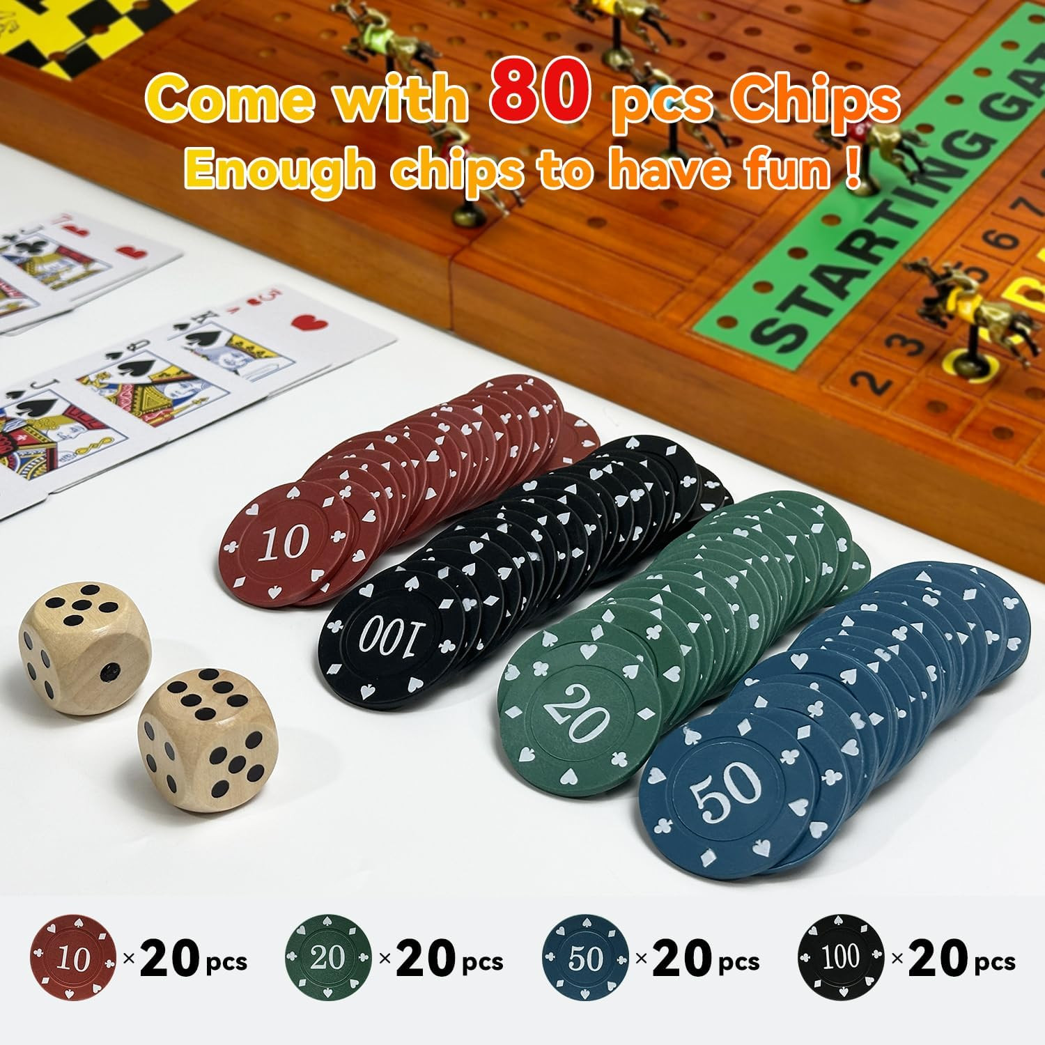 Large 23 Inches Horse Race Board Game with Luxury Metal Numbered Horses, 4 in 1