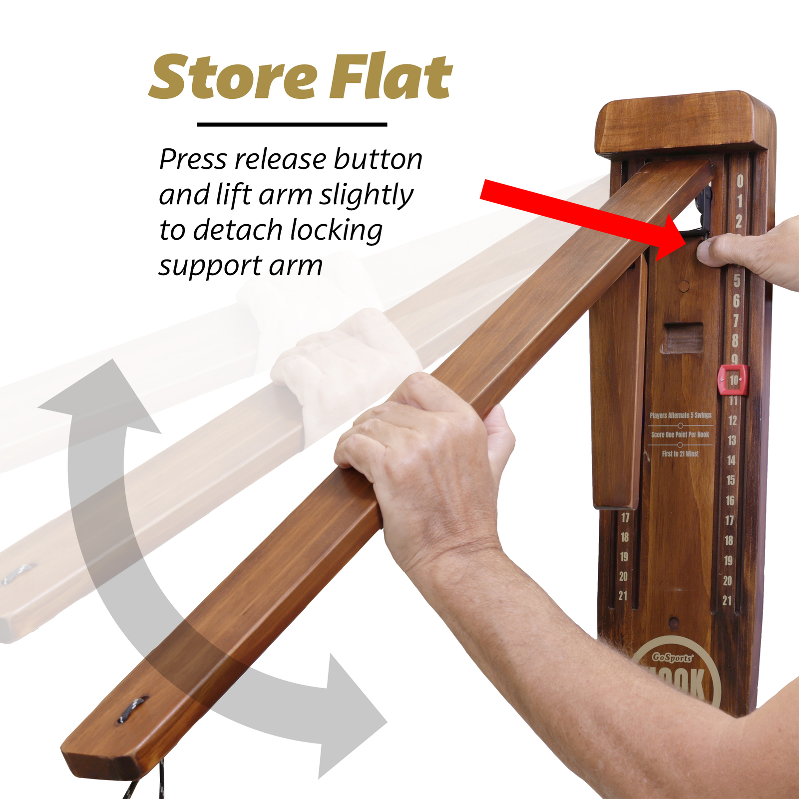 GoSports Hook21 Ring Swing Game -Ring Toss Game with Foldable Arm – Brown