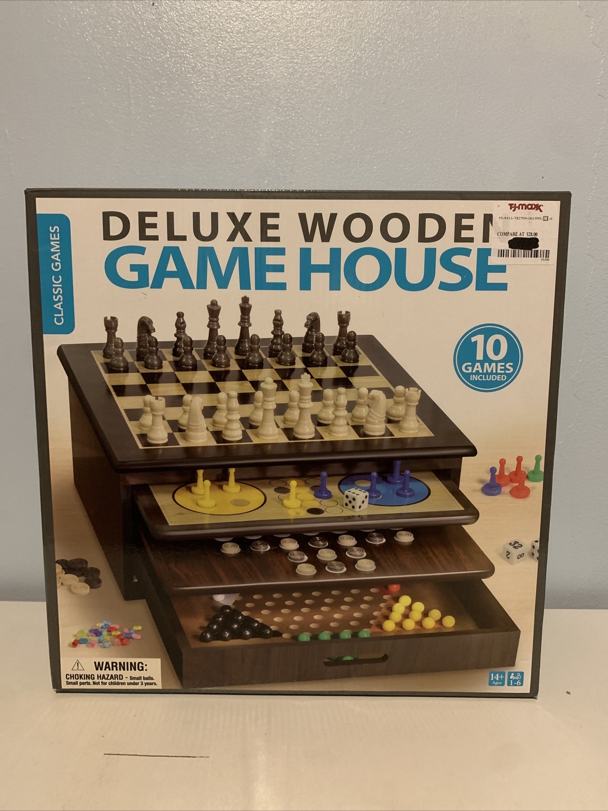 Deluxe Wooden Game House (10 Games) chess checker pachisi dice solitaire & more