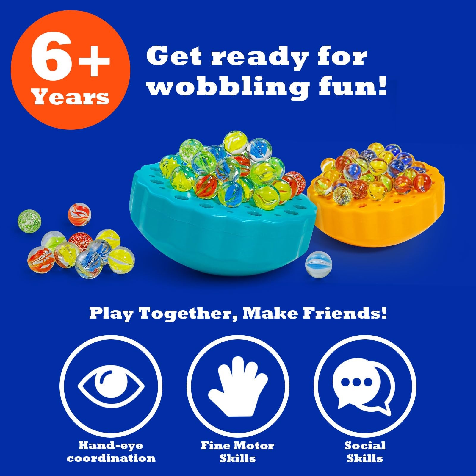 Ninigai Wobble Marble Game – Balance Stacking for Kids 6-12 Small, Blue
