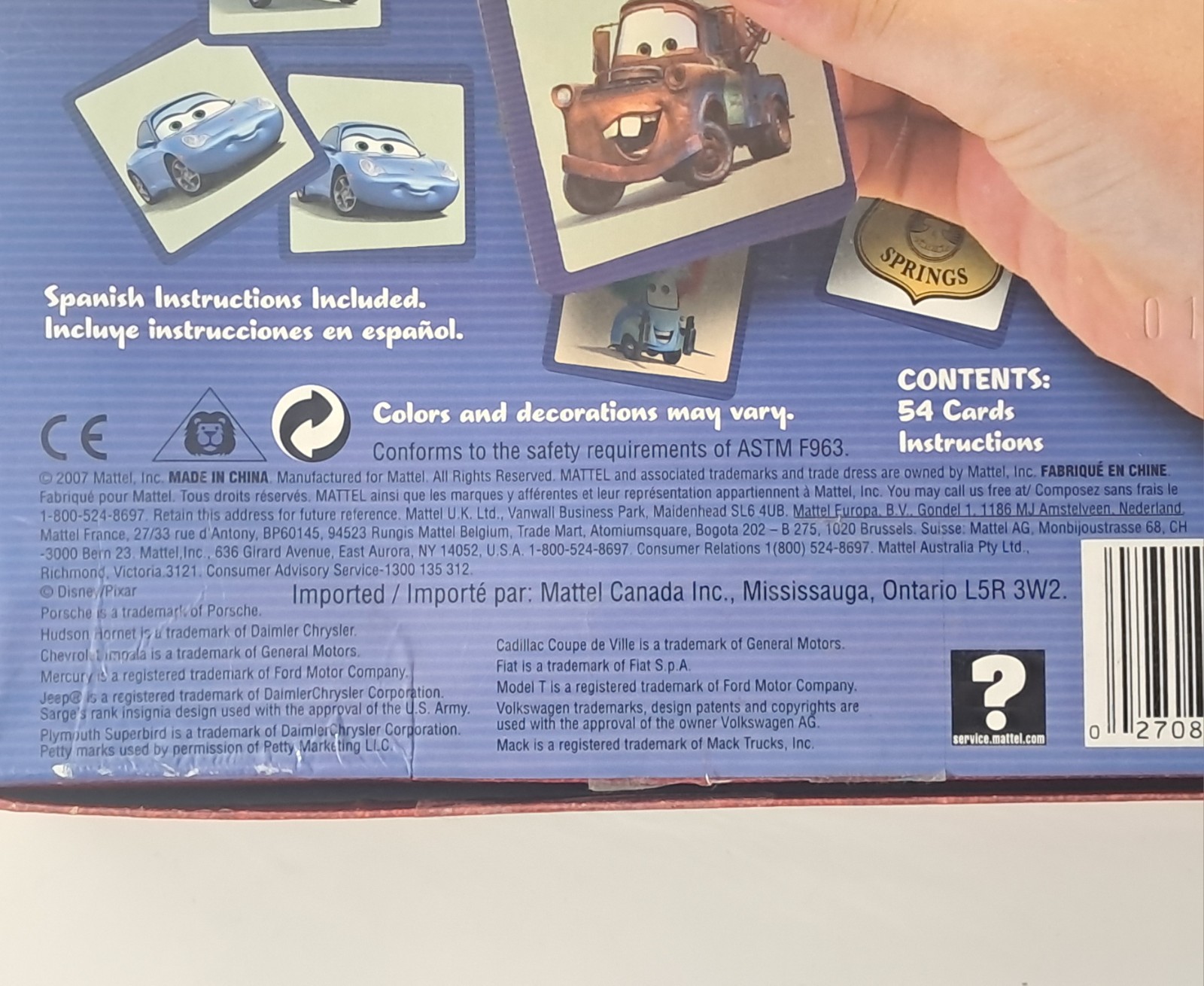 Cars Matching Game M3910 Age 3+ 1-4 Players Mattel Disney Pixar 2007 *Read*